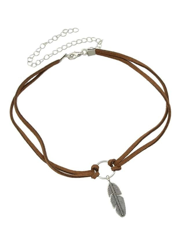 Vintage Feather Pendant Double Layer Leather Necklace - Boho Chic Accessory-4
