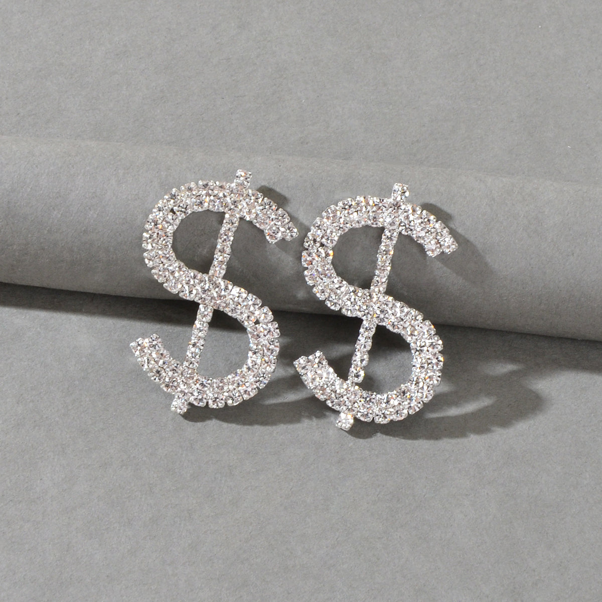 Sparkling Full Rhinestone Decoration Silver Dollar Sign Stud Earrings Lady Gift-0