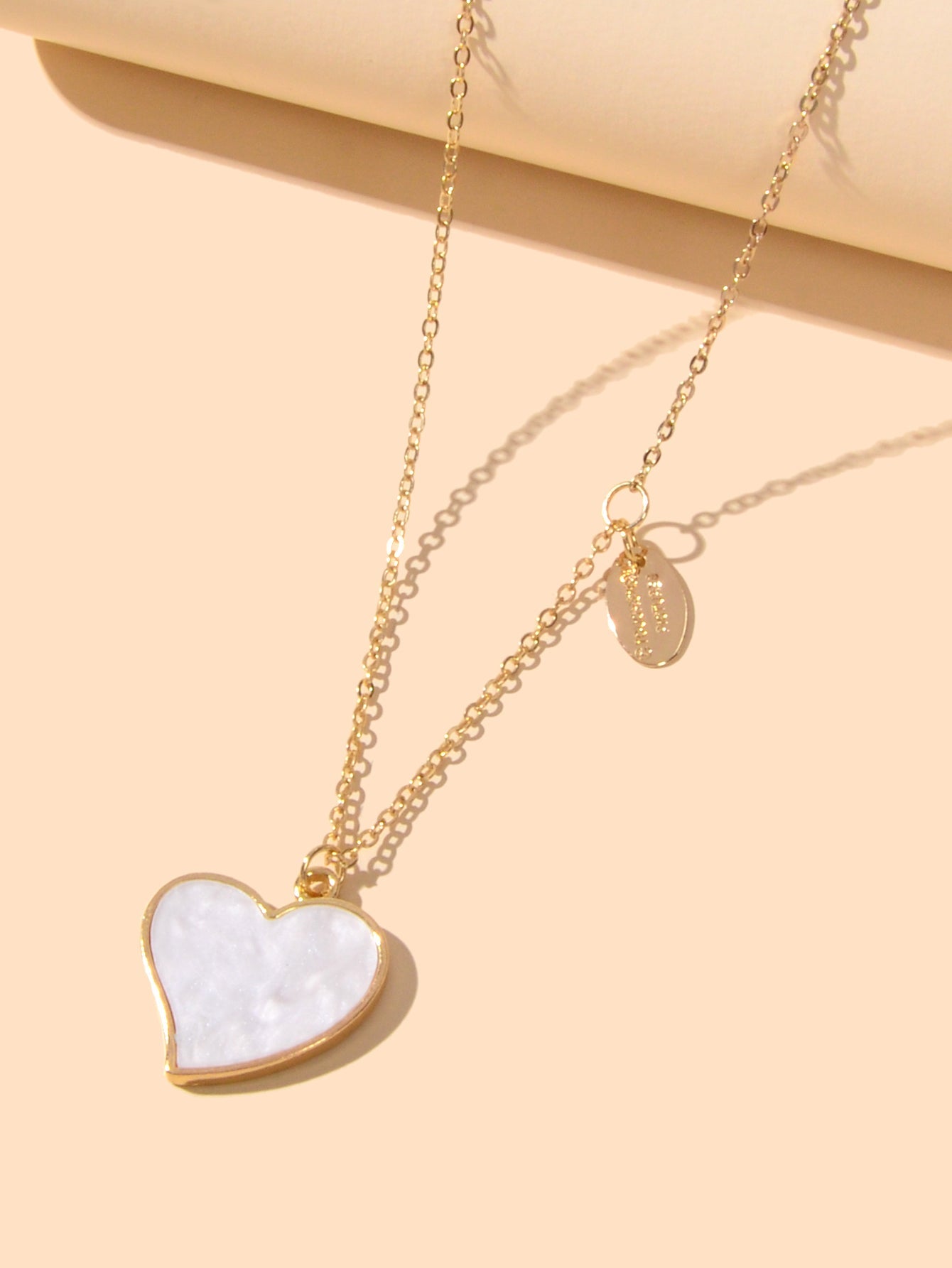 Ladies Jewellery Gold Chain Geometric Charm White Eanmel Heart Pendant Necklace-1