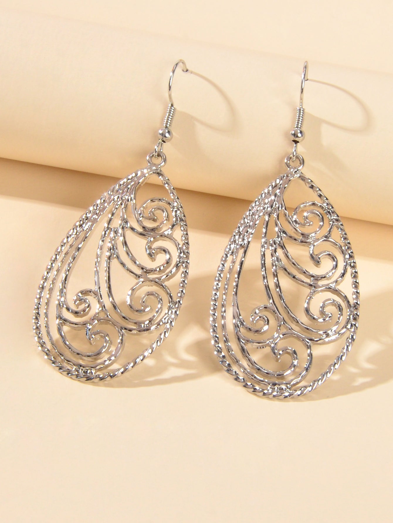 Party Decoration Women Gold Silver Hollow out Flower Water Drop Dangle Earrings-1
