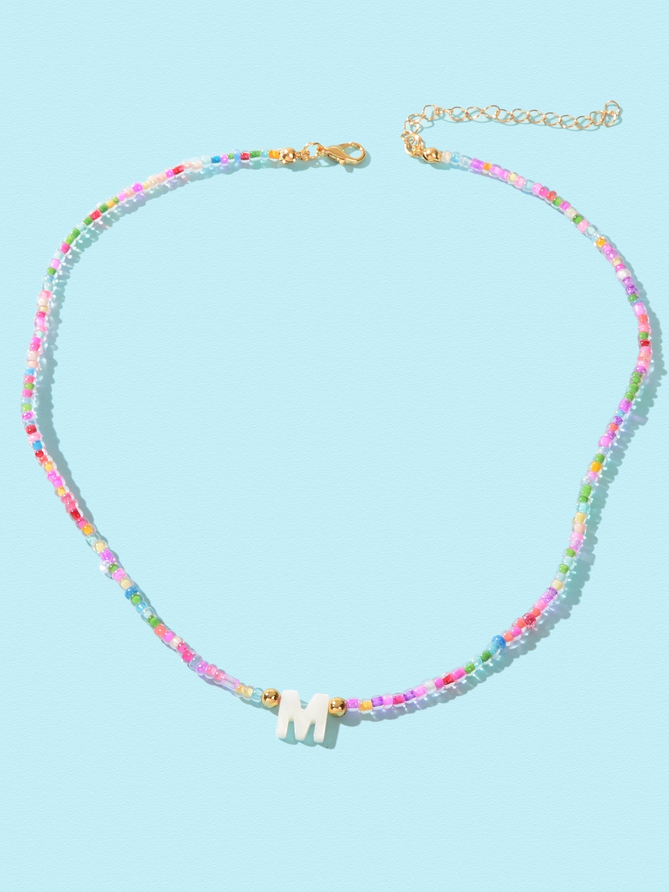 Bohemian Handmade Rainbow Seed Beaded Hawaiian Letter M Necklace Beach Jewellery-1