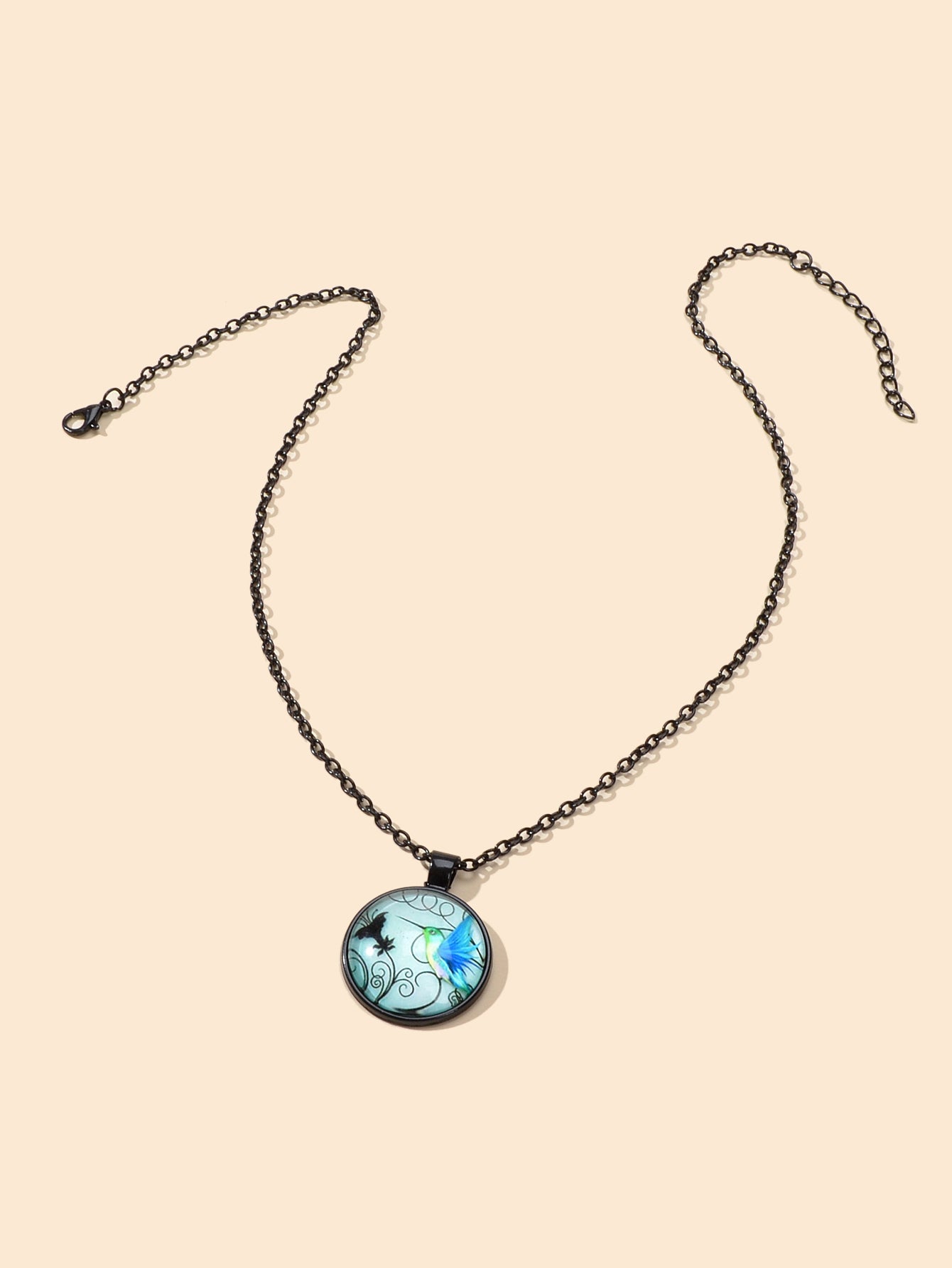 Vintage Retro Jewelry Black Chain Bird Pattern Round Charm Necklace Accessories-1