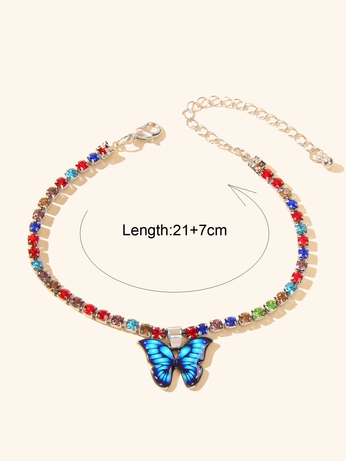 Multi Colour Rhinestone Claw Chain Butterfly Charm Anklet Women Foot Jewellery-1
