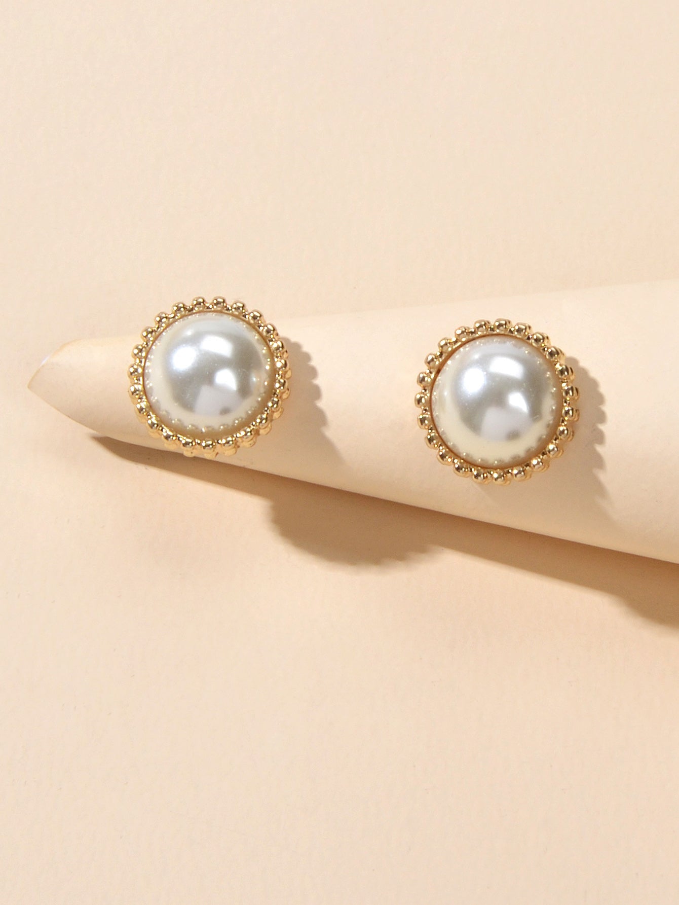 Women Dainty Gifts Gold Silver Plated Pearl Round Stud Wedding Bridal Earrings-2