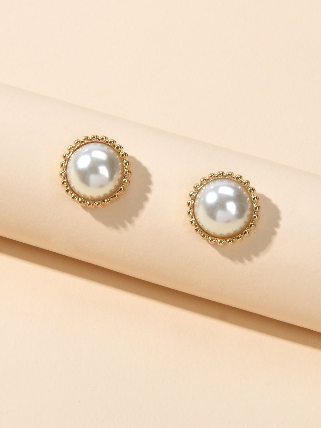 Women Dainty Gifts Gold Silver Plated Pearl Round Stud Wedding Bridal Earrings-3