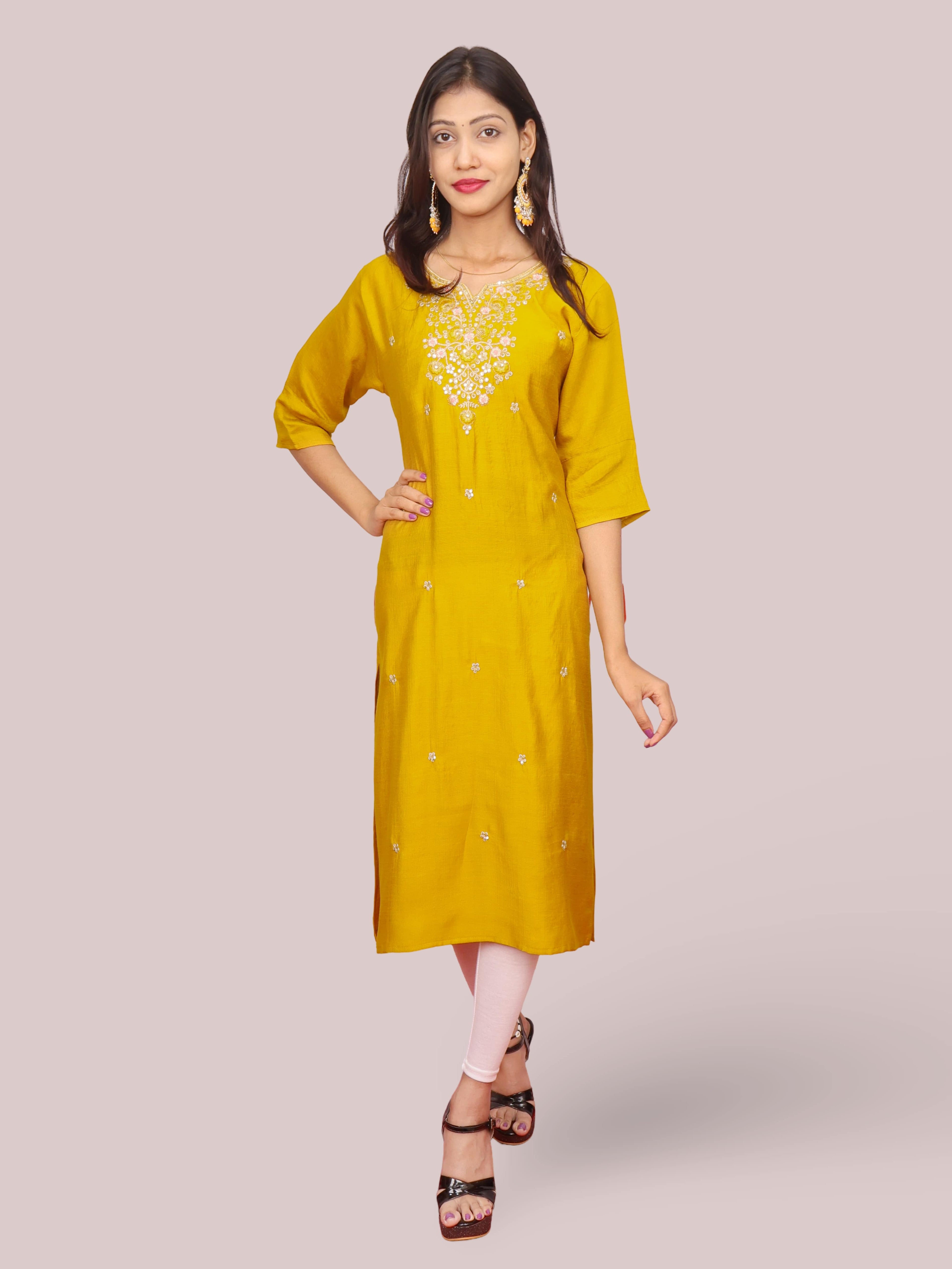 Cotton Kurti with Beautifully Embroidered Neckline