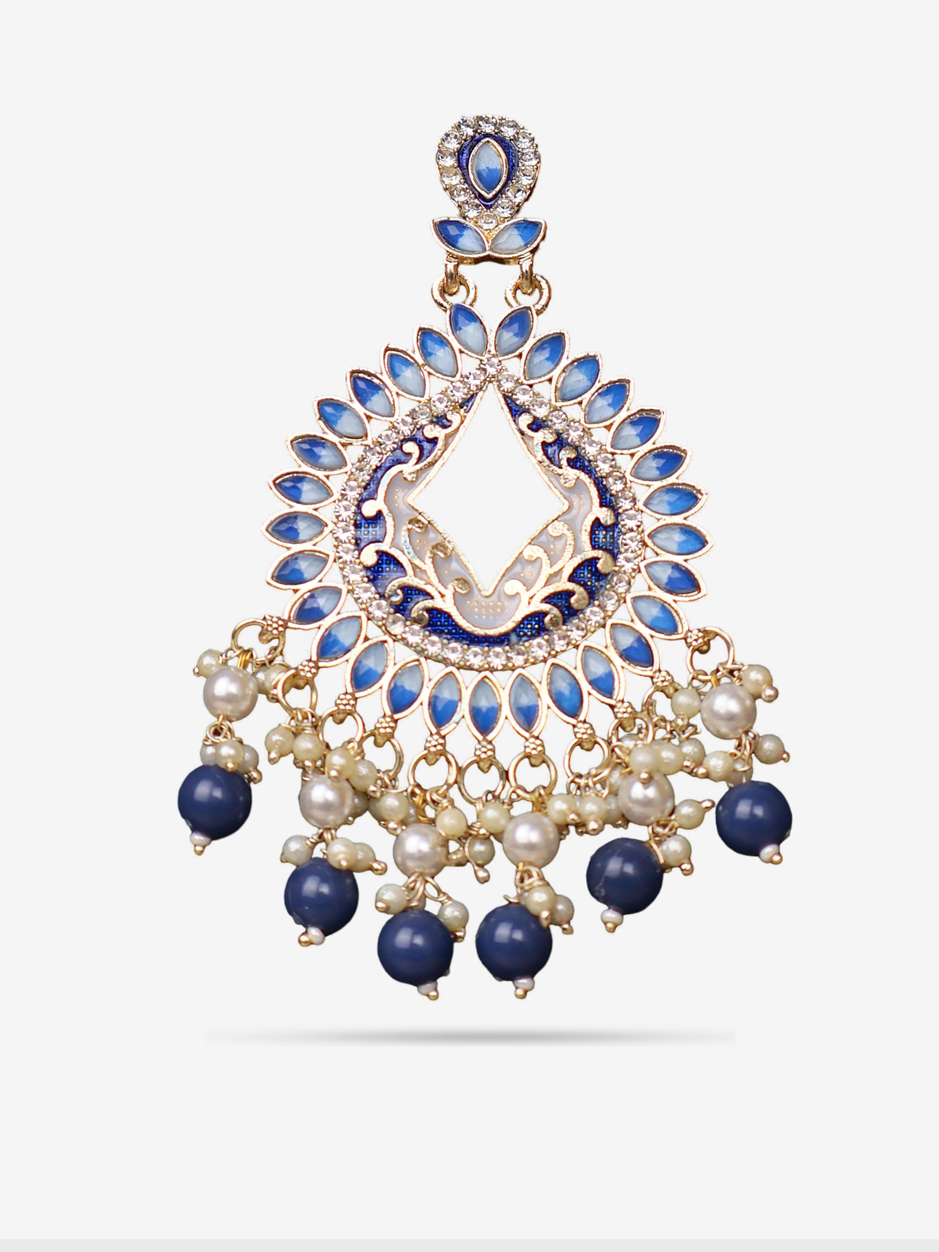 Gold-Toned & Chandbali Earrings with Crystals and Pearls for Women by Shreekama