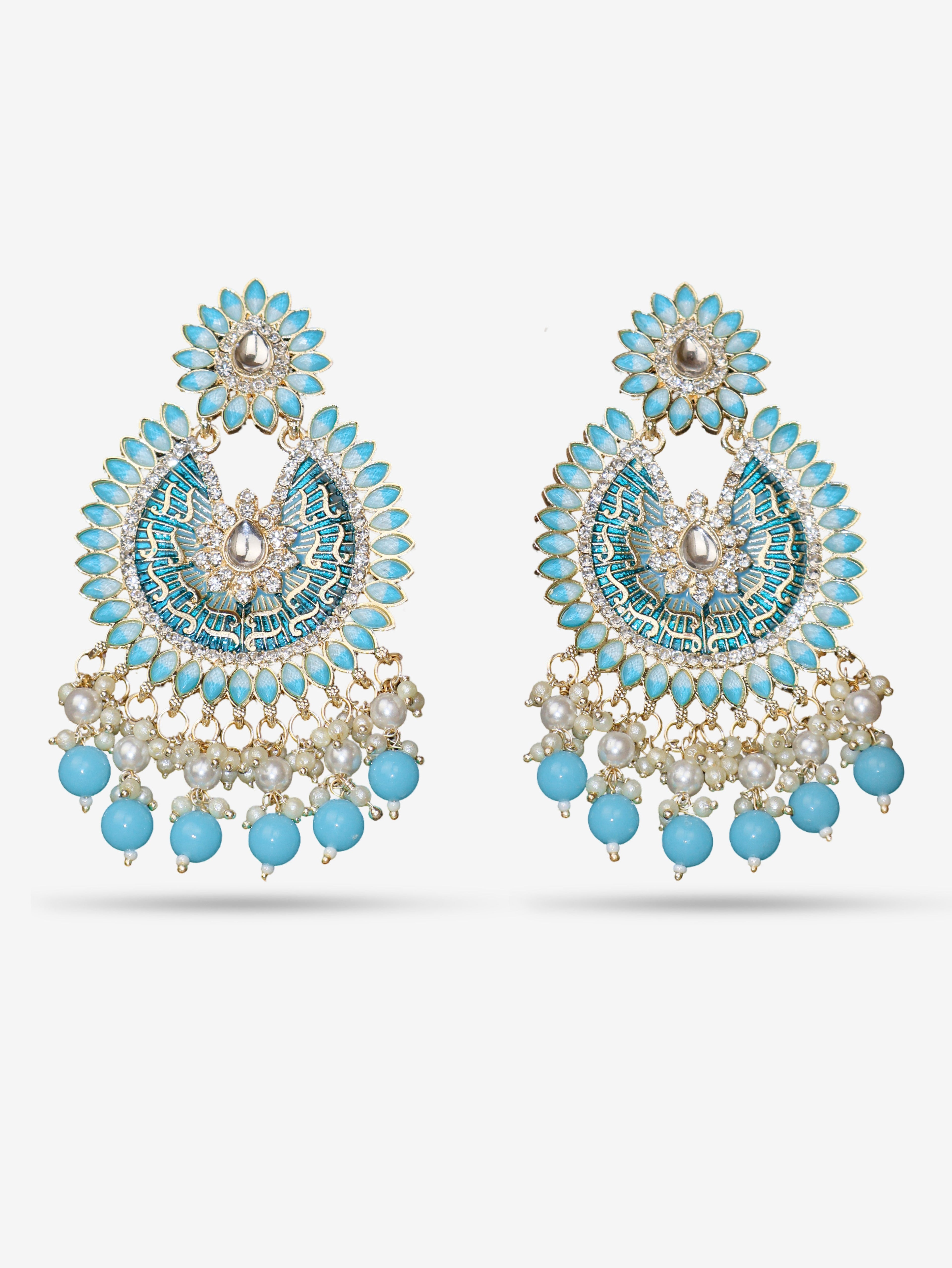 Delicate Pearl & Rhinestone Chandelier Earrings for Women by Shreekama