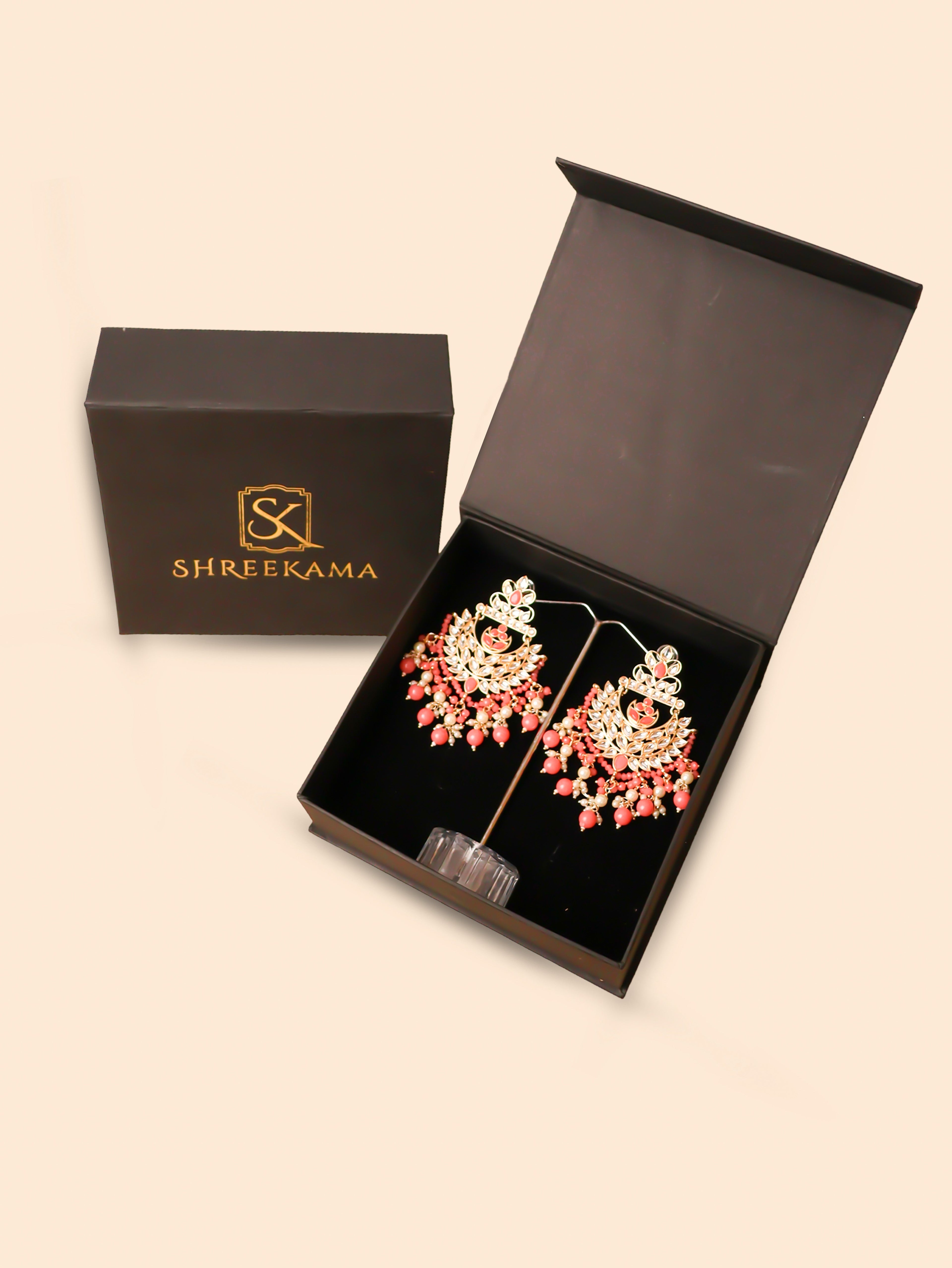 Kundan & Pearl Drop Earrings with Textured Detailing for Women by Shreekama
