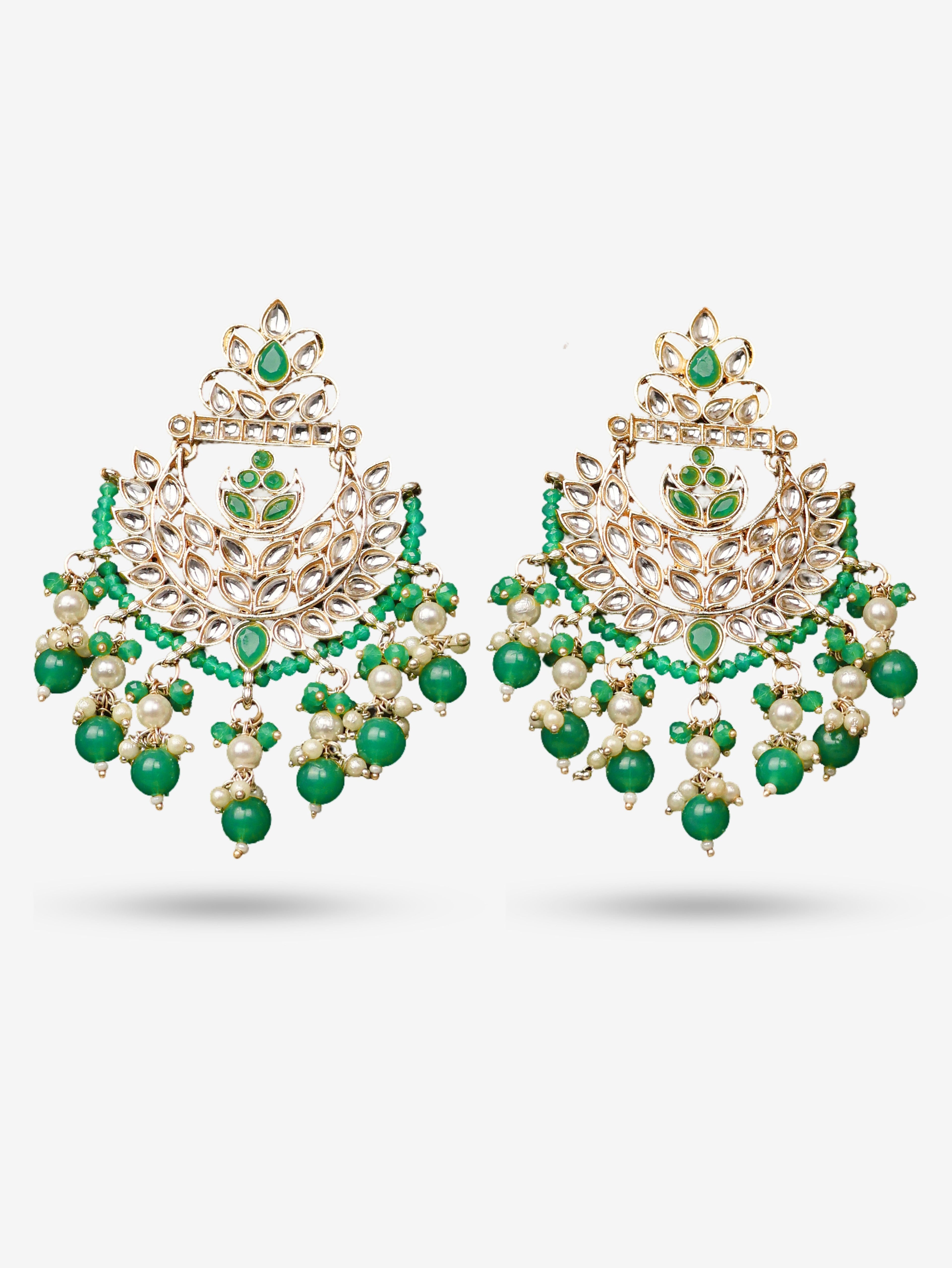 Kundan & Pearl Drop Earrings with Textured Detailing for Women by Shreekama