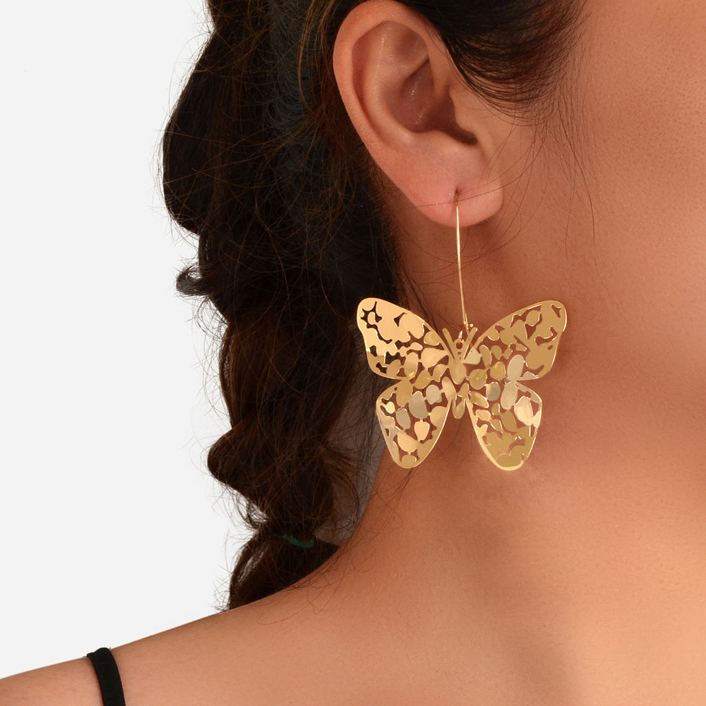 Statement Gold Hollow Butterfly Dangling Elements Earrings Designer Jewellery-0