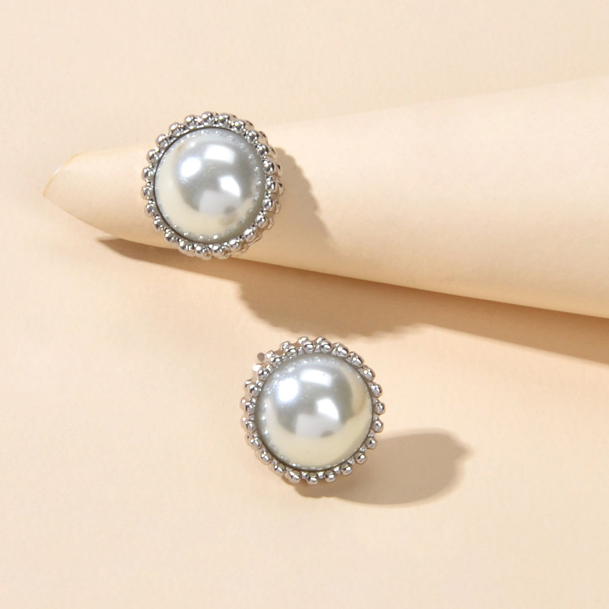 Women Dainty Gifts Gold Silver Plated Pearl Round Stud Wedding Bridal Earrings-4