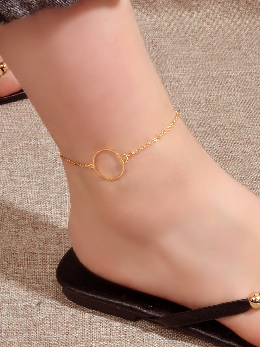 1 pc Foot Beach Jewellery Minimalist Gold Chain Circle Charm Boho Chic Anklet-0