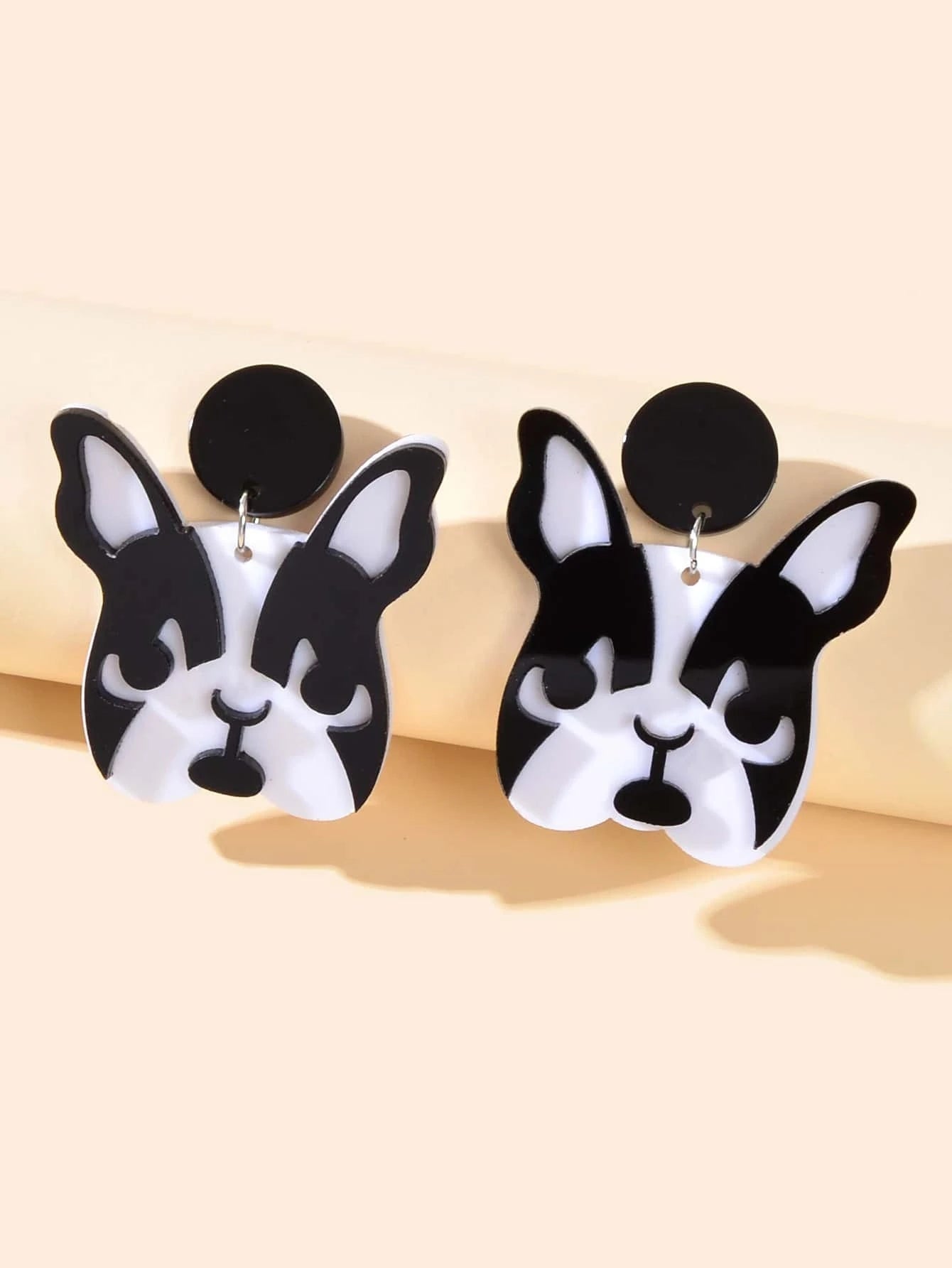 Cartoon Jewelry Black White Acrylic Dog Dangle Statement Lovely Women Earrings-0