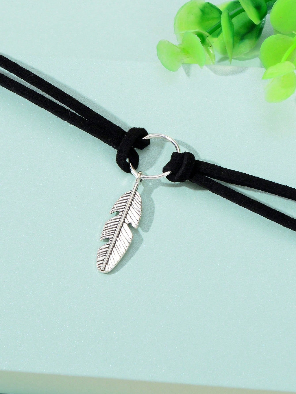 Vintage Feather Pendant Double Layer Leather Necklace - Boho Chic Accessory-2