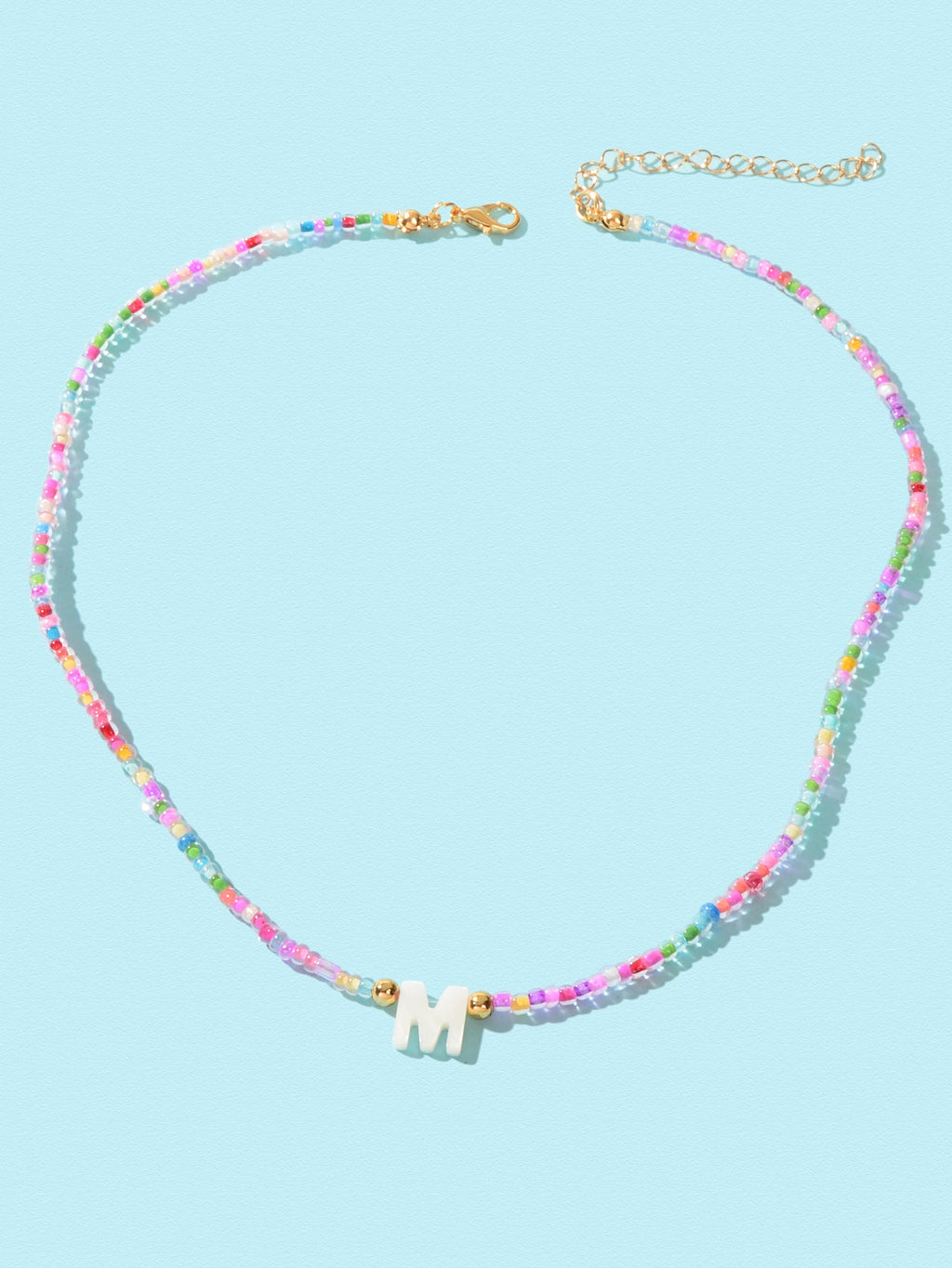 Bohemian Handmade Rainbow Seed Beaded Hawaiian Letter M Necklace Beach Jewellery-1
