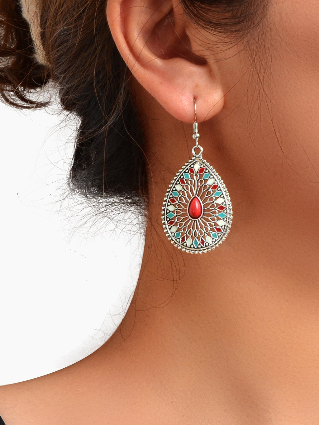 National Style Water Drop Bohemian Vintage Geometric Hollow out Dangle Earrings-1