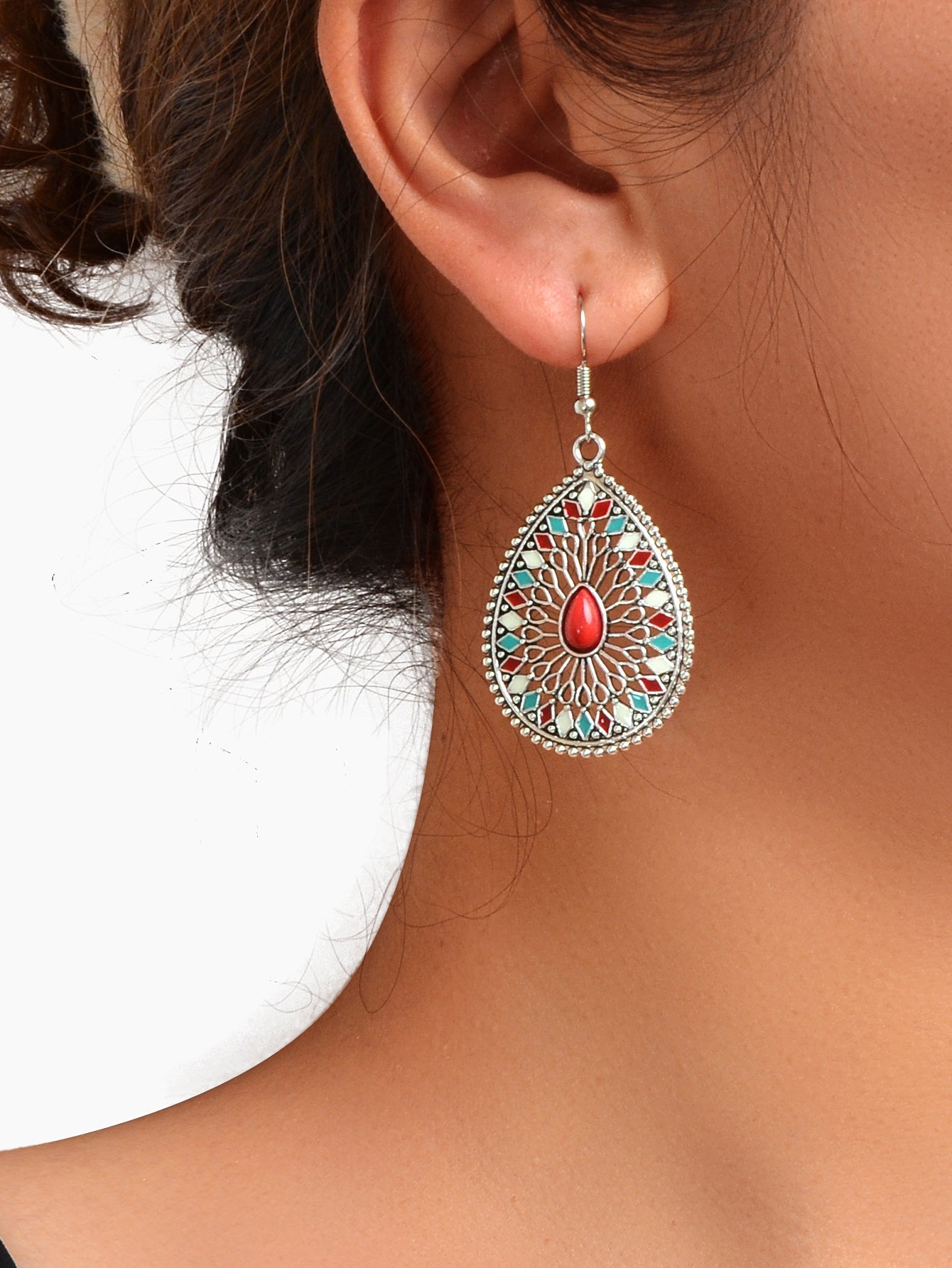 National Style Water Drop Bohemian Vintage Geometric Hollow out Dangle Earrings-1