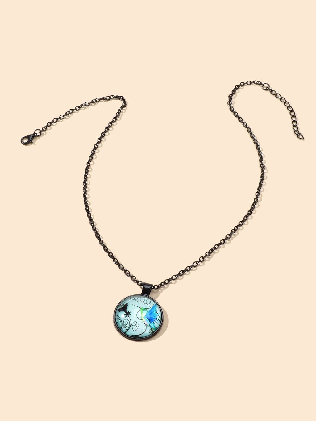 Vintage Retro Jewelry Black Chain Bird Pattern Round Charm Necklace Accessories-1
