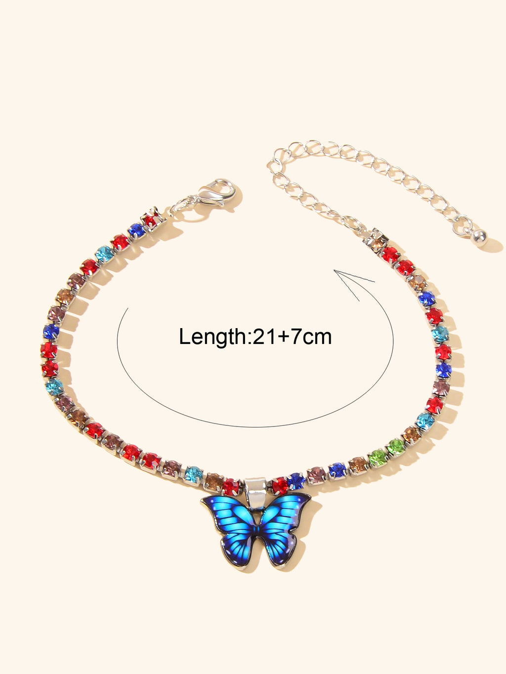 Multi Colour Rhinestone Claw Chain Butterfly Charm Anklet Women Foot Jewellery-1