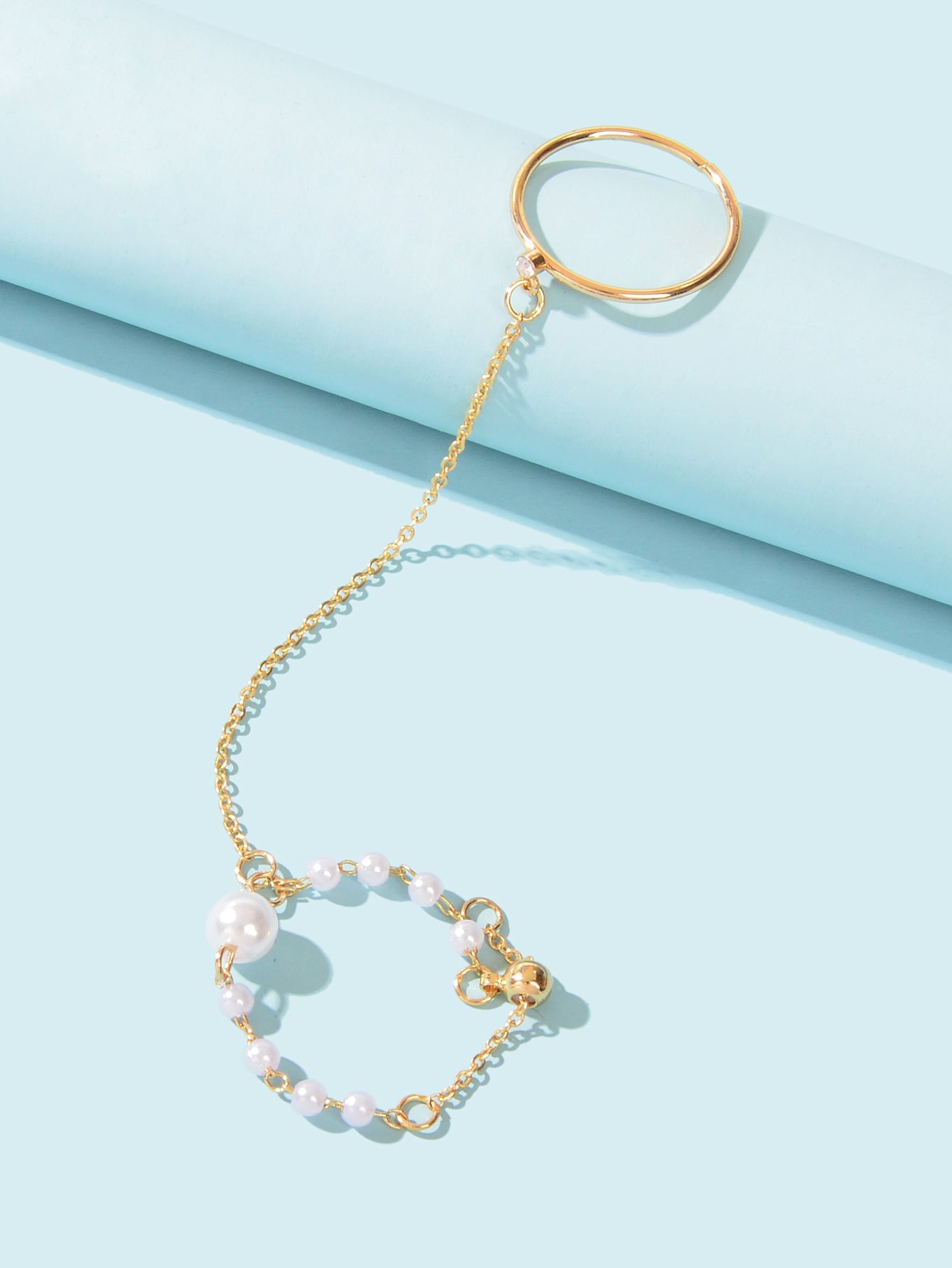 Pearl Punk Stackable Knuckle Chain Tassel Double Finger Midi Rings-1