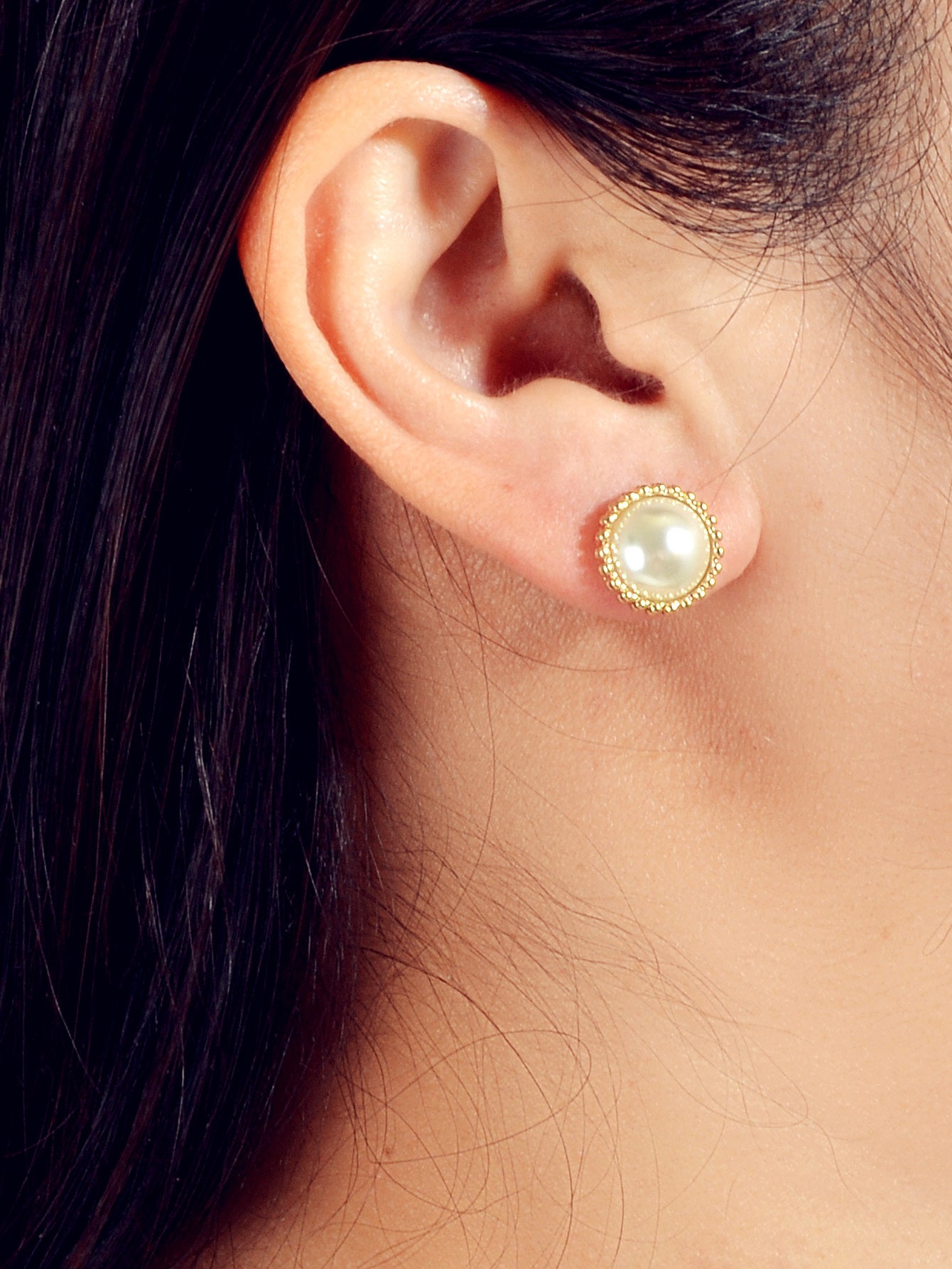 Women Dainty Gifts Gold Silver Plated Pearl Round Stud Wedding Bridal Earrings-1