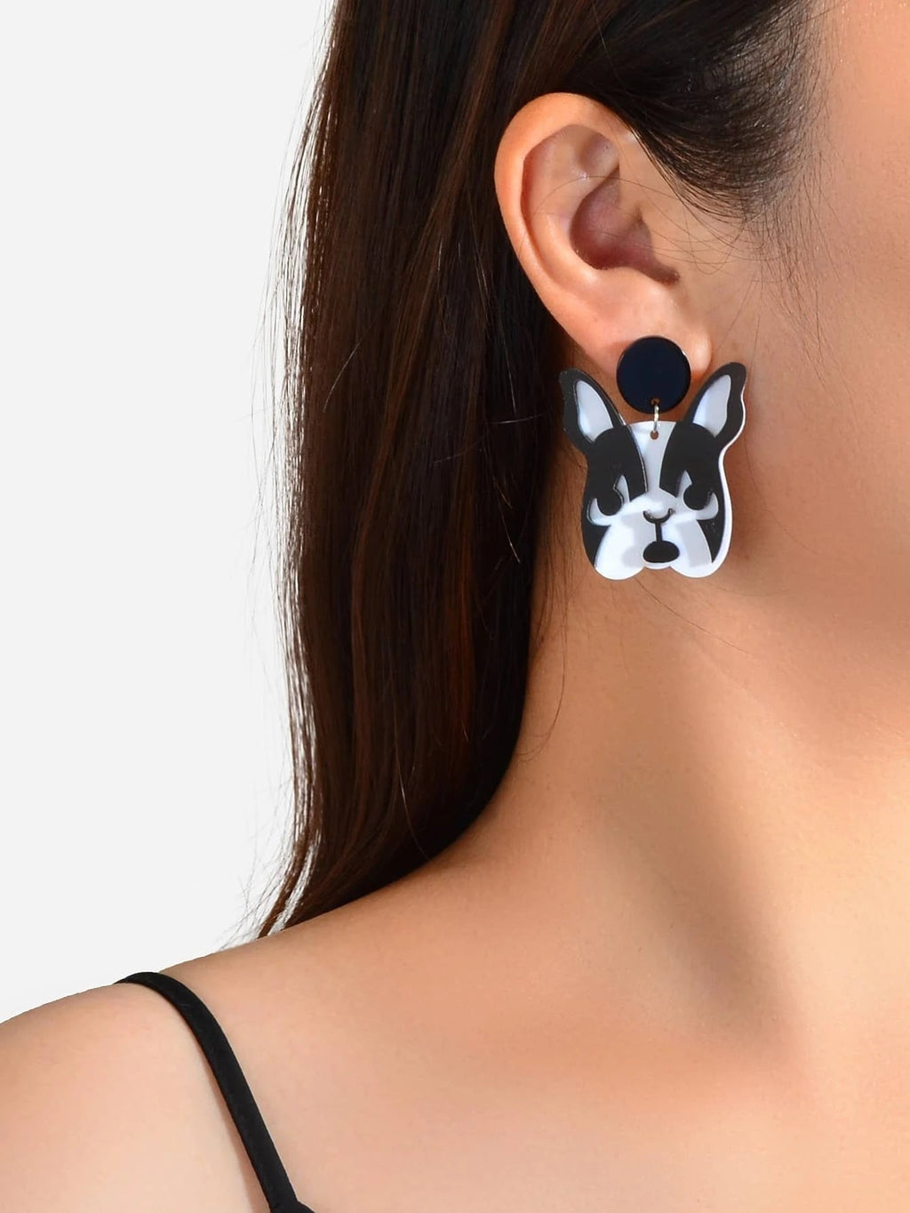 Cartoon Jewelry Black White Acrylic Dog Dangle Statement Lovely Women Earrings-1