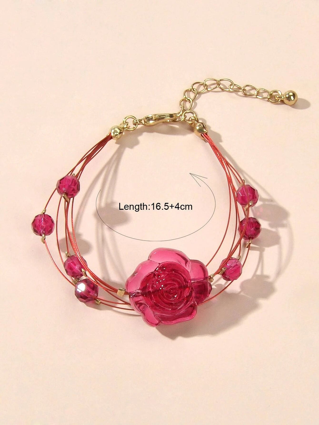 Fashion Jewellery Multi-layer Beads Chain Resin Red Rose Flower Women Bracelet-1