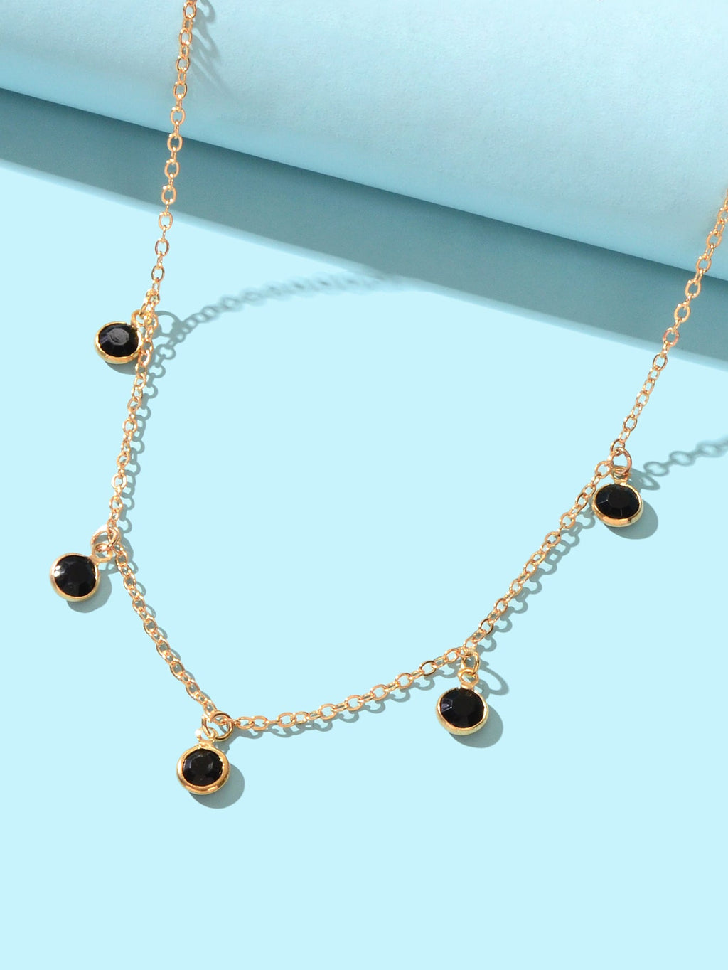 Fashion Party Accessories Gold Chain Black Beaded Charm Clavicle Collar Necklace-2