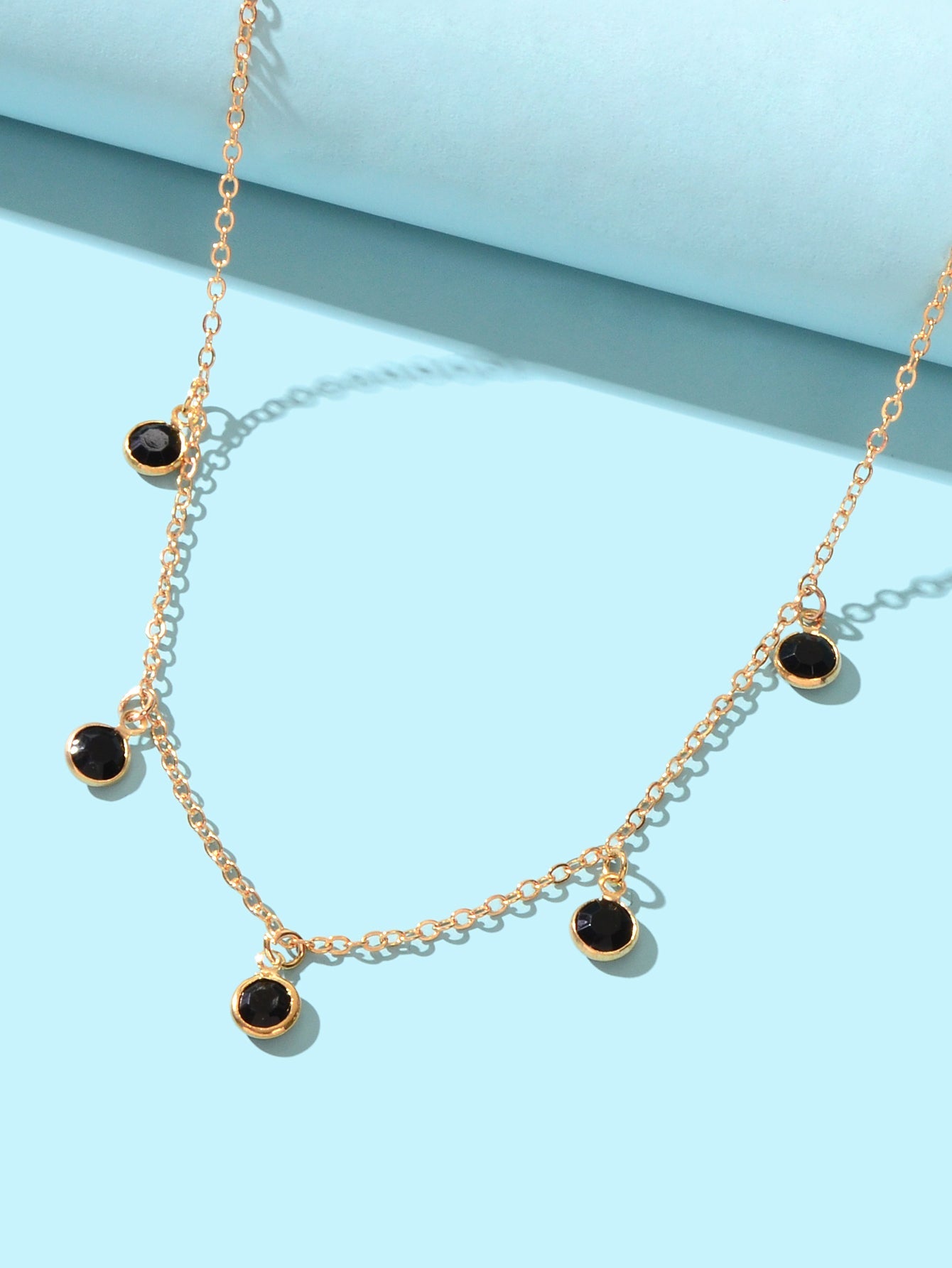 Fashion Party Accessories Gold Chain Black Beaded Charm Clavicle Collar Necklace-2