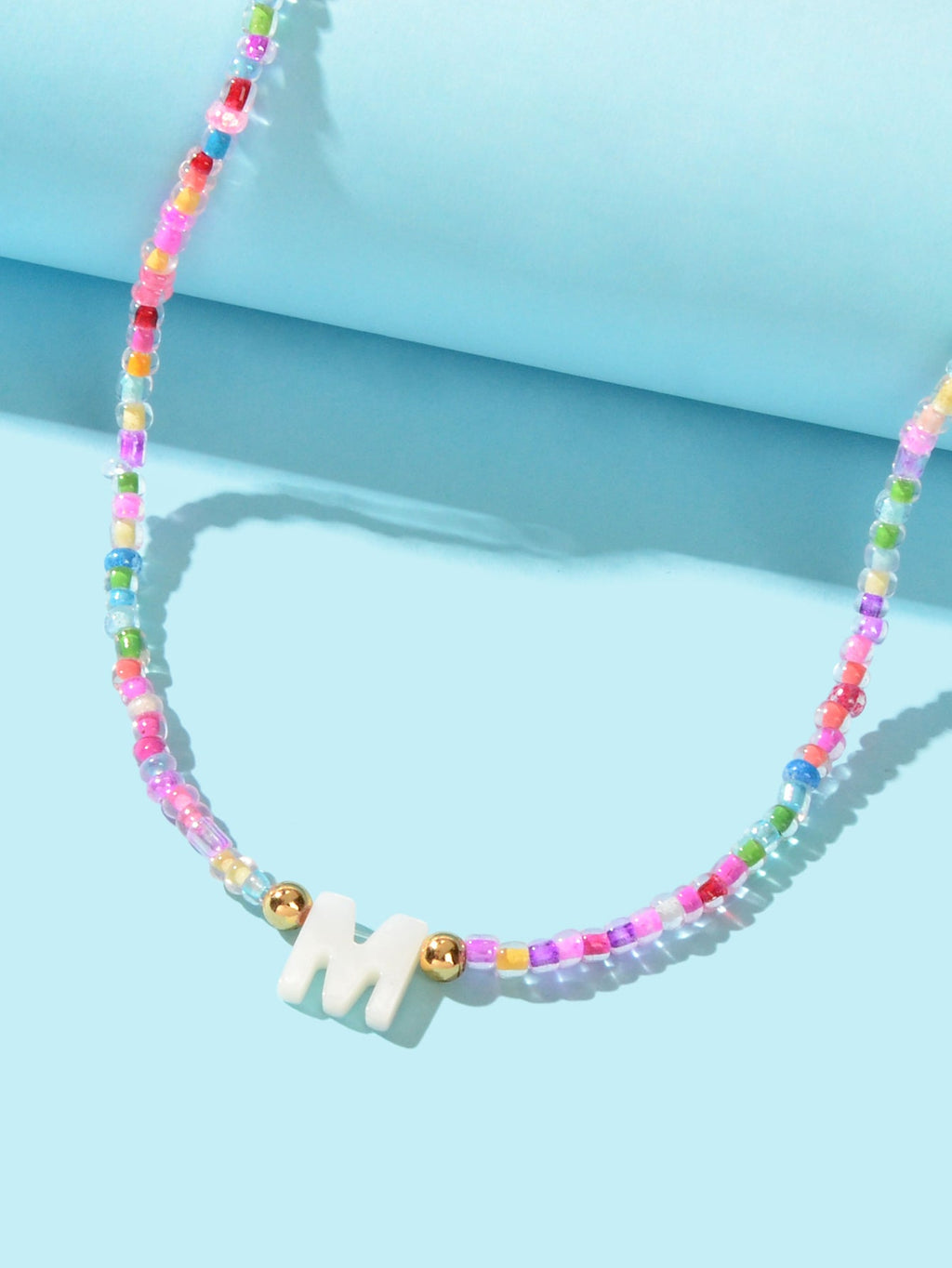 Bohemian Handmade Rainbow Seed Beaded Hawaiian Letter M Necklace Beach Jewellery-2