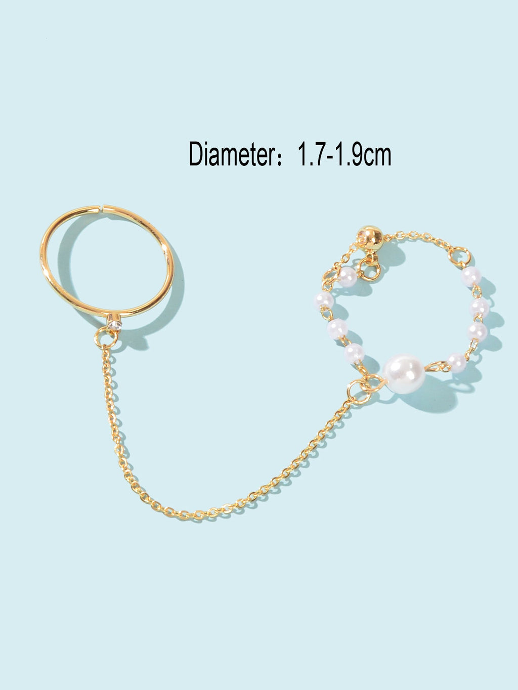 Pearl Punk Stackable Knuckle Chain Tassel Double Finger Midi Rings-2