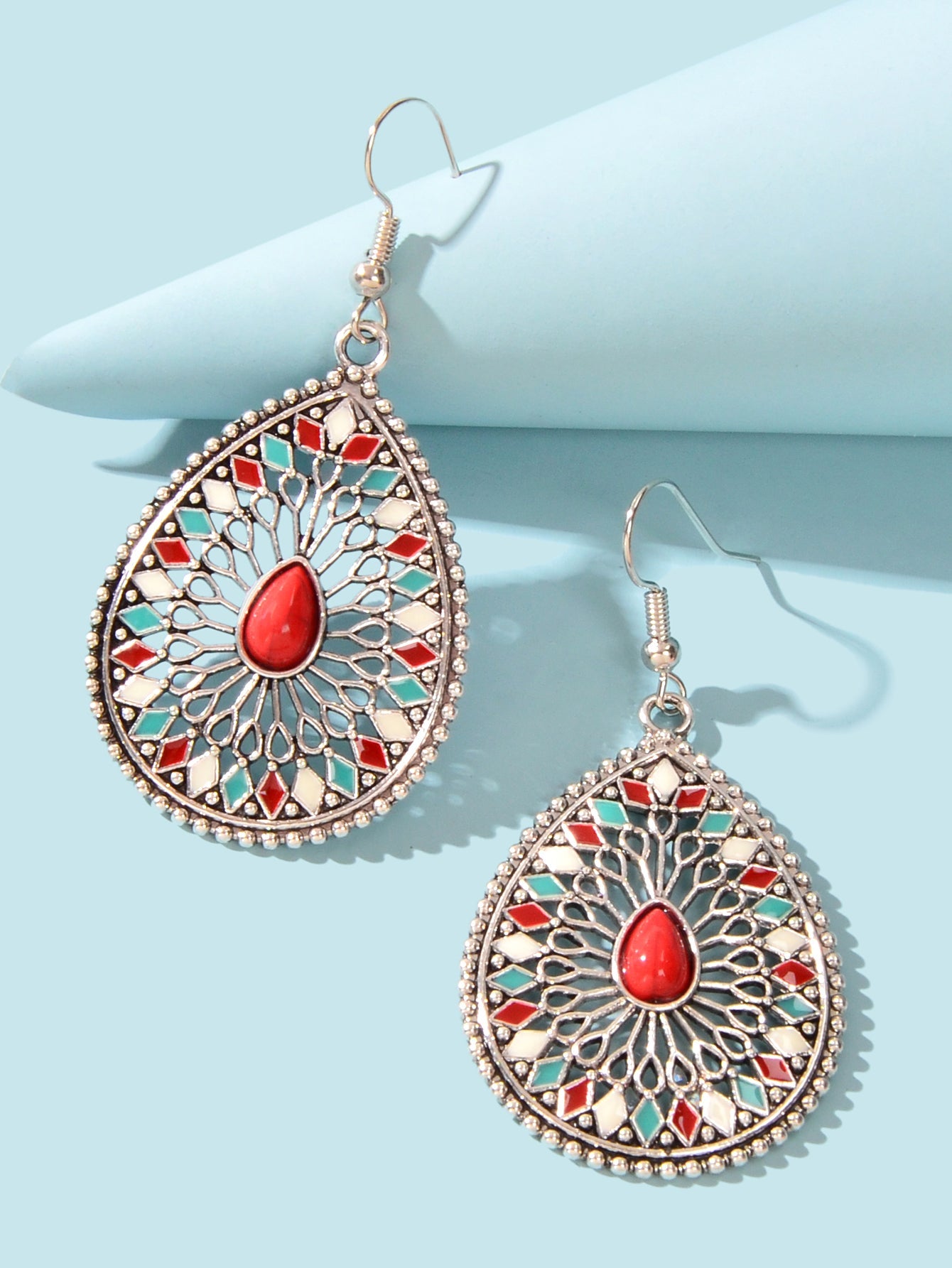 National Style Water Drop Bohemian Vintage Geometric Hollow out Dangle Earrings-2