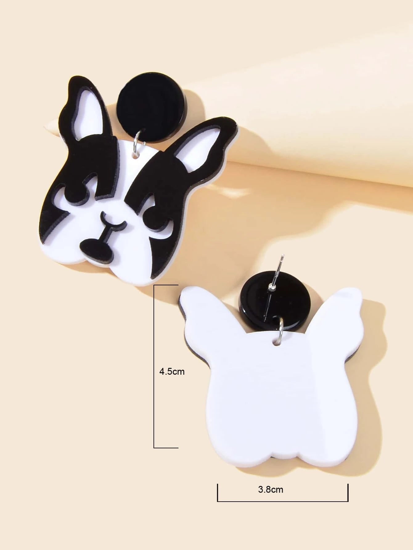 Cartoon Jewelry Black White Acrylic Dog Dangle Statement Lovely Women Earrings-2