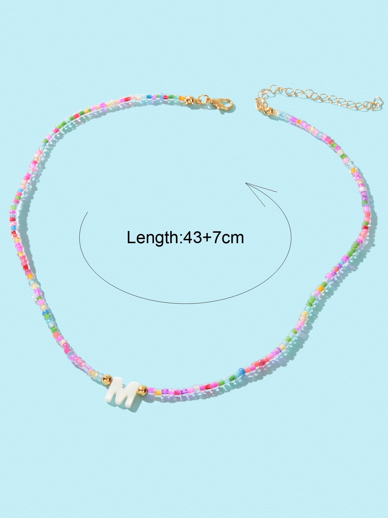 Bohemian Handmade Rainbow Seed Beaded Hawaiian Letter M Necklace Beach Jewellery-3