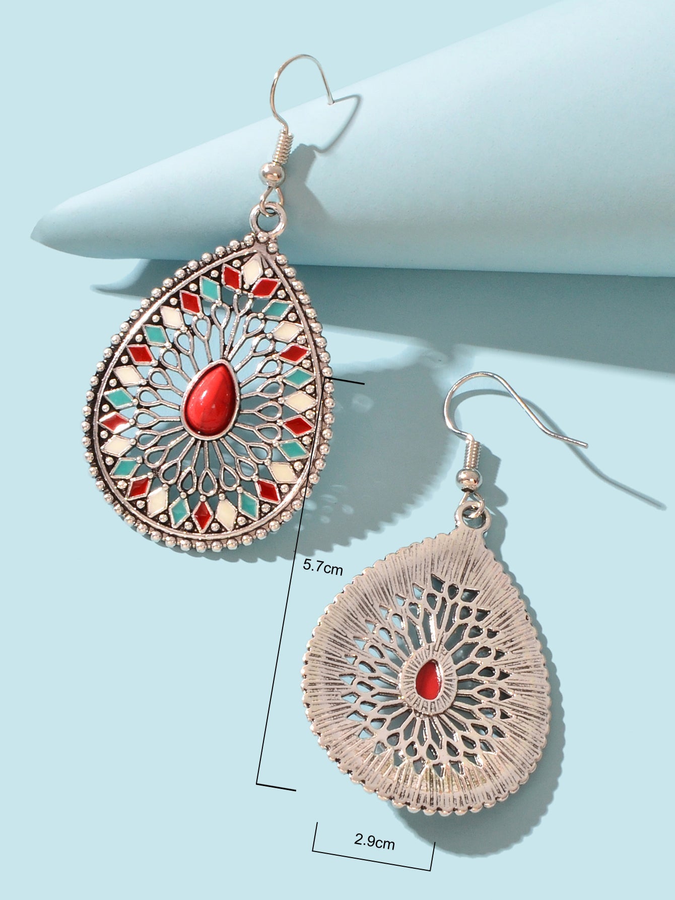 National Style Water Drop Bohemian Vintage Geometric Hollow out Dangle Earrings-3