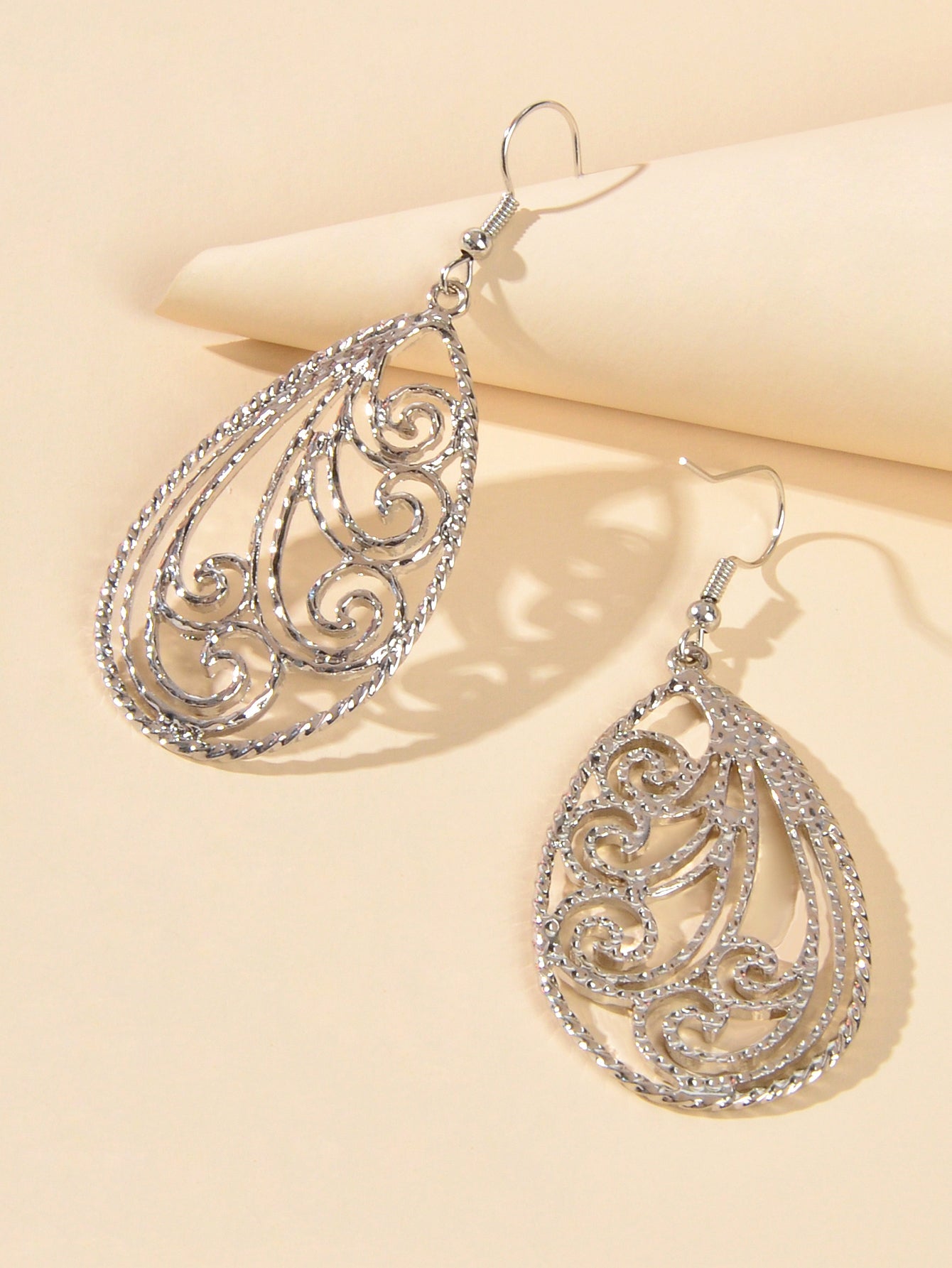 Party Decoration Women Gold Silver Hollow out Flower Water Drop Dangle Earrings-3