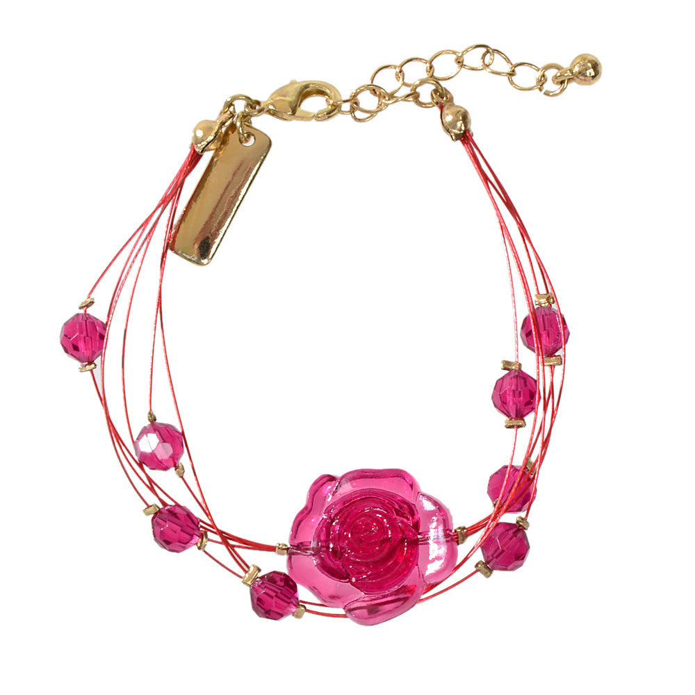 Fashion Jewellery Multi-layer Beads Chain Resin Red Rose Flower Women Bracelet-4