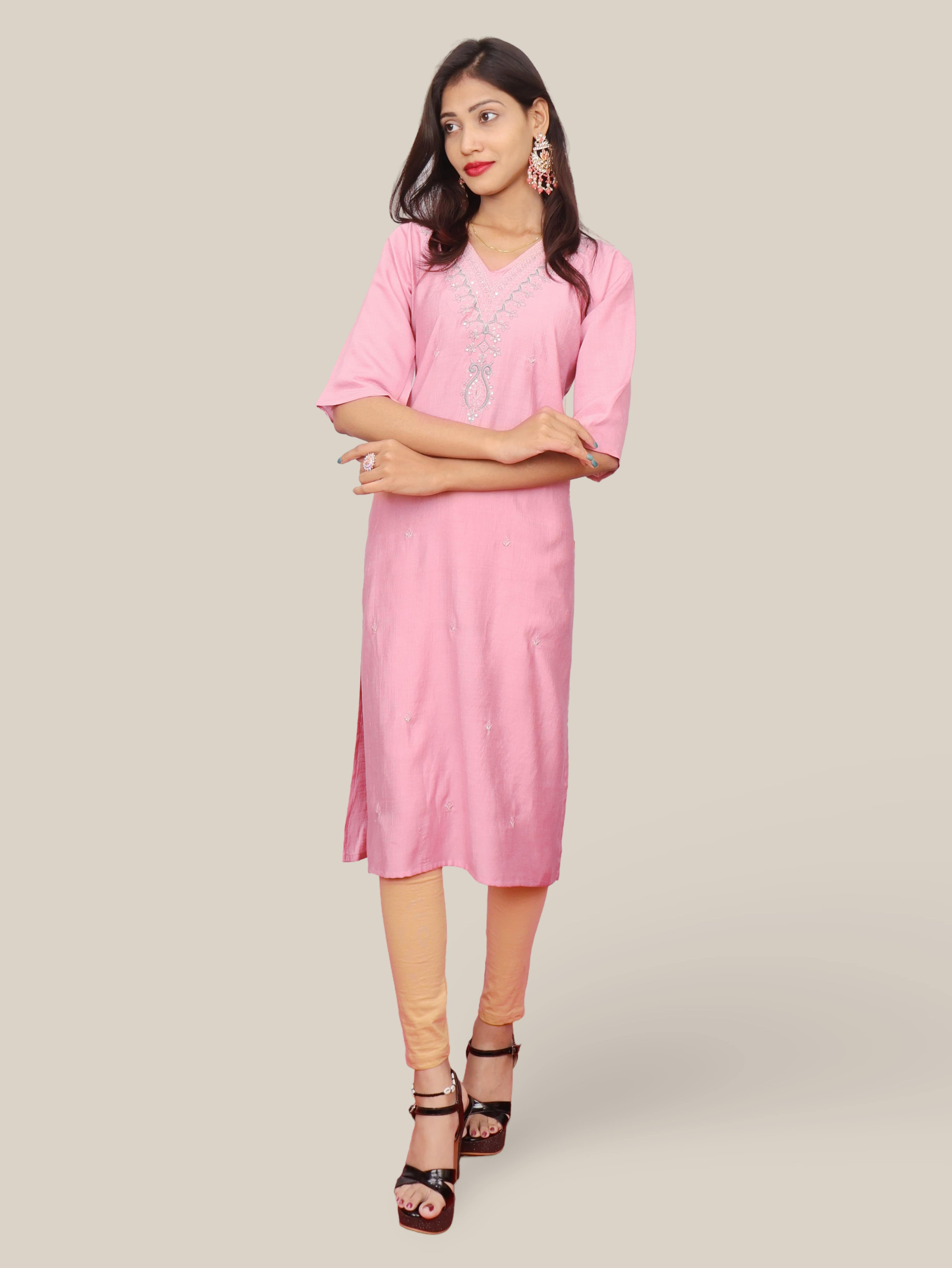 Cotton Kurti with Beautifully Embroidered Neckline