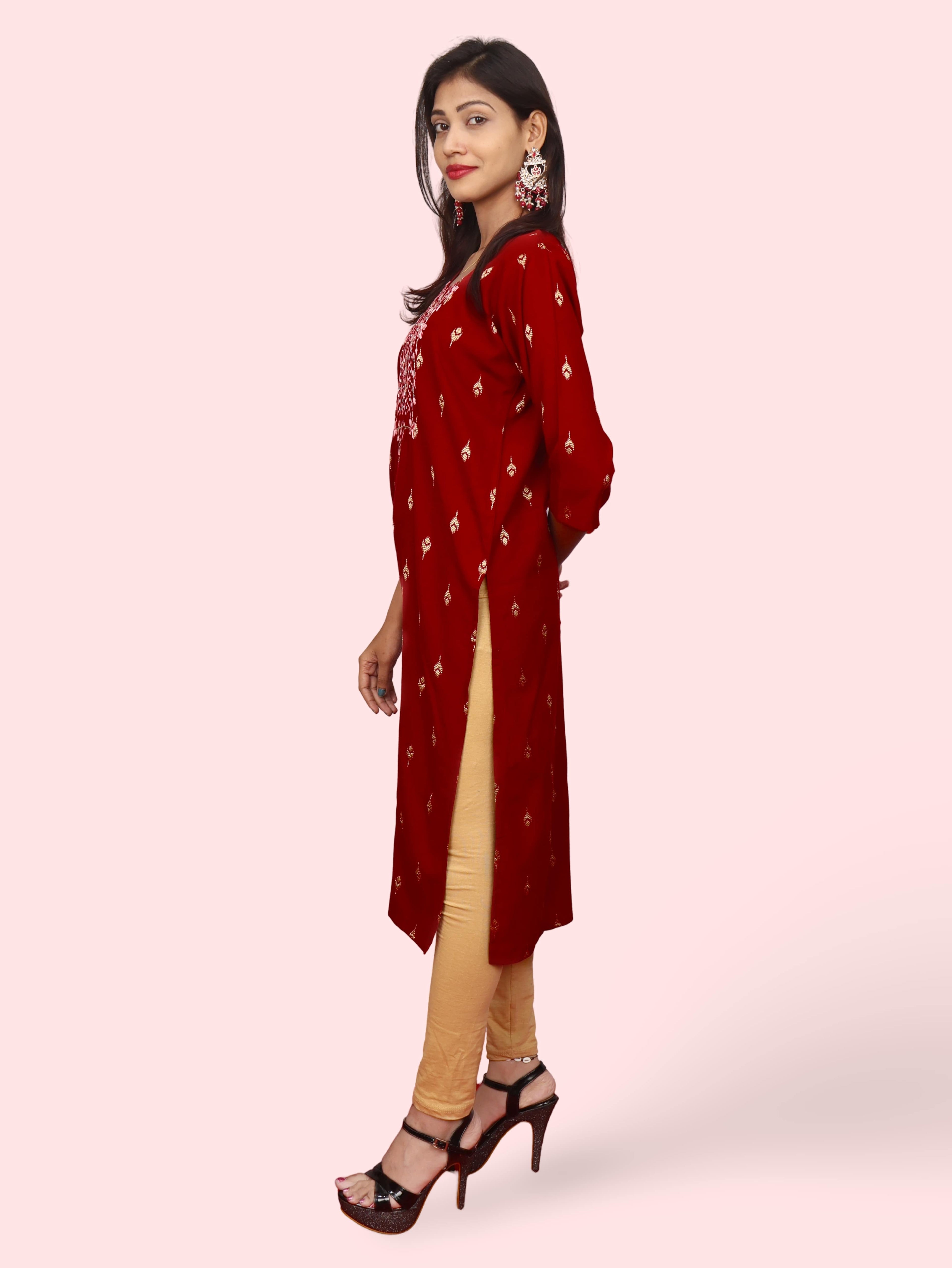 Cotton Kurti with Stunning Embroidered Neck