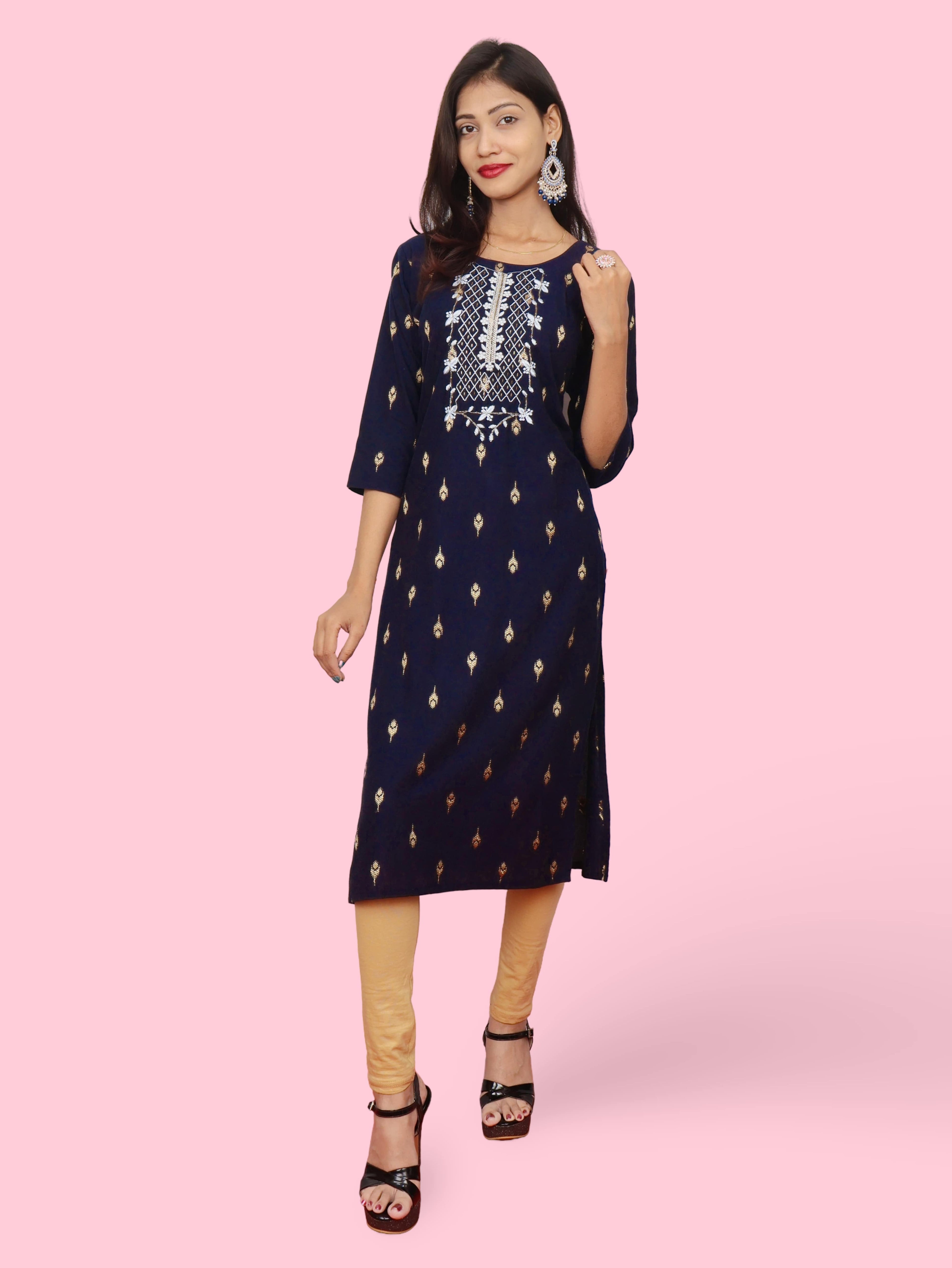 Cotton Kurti with Stunning Embroidered Neck
