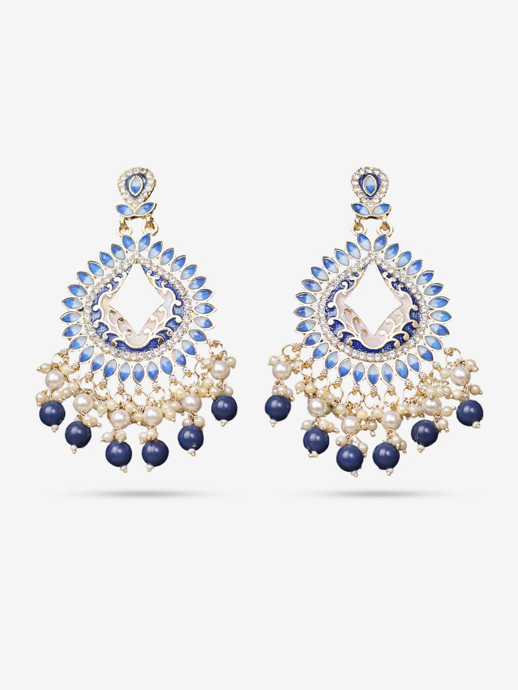 Gold-Toned & Chandbali Earrings with Crystals and Pearls for Women by Shreekama