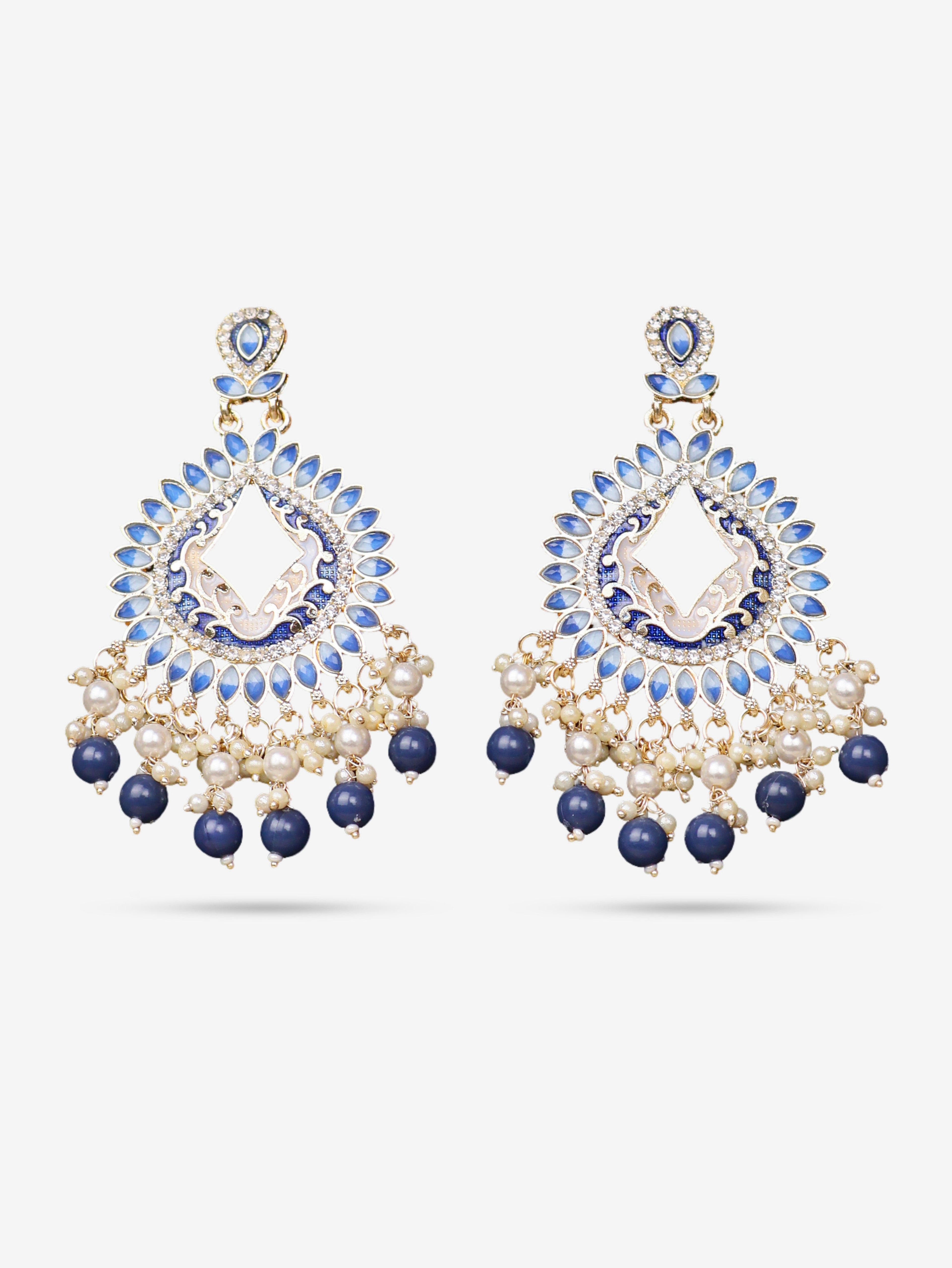 Gold-Toned & Chandbali Earrings with Crystals and Pearls for Women by Shreekama