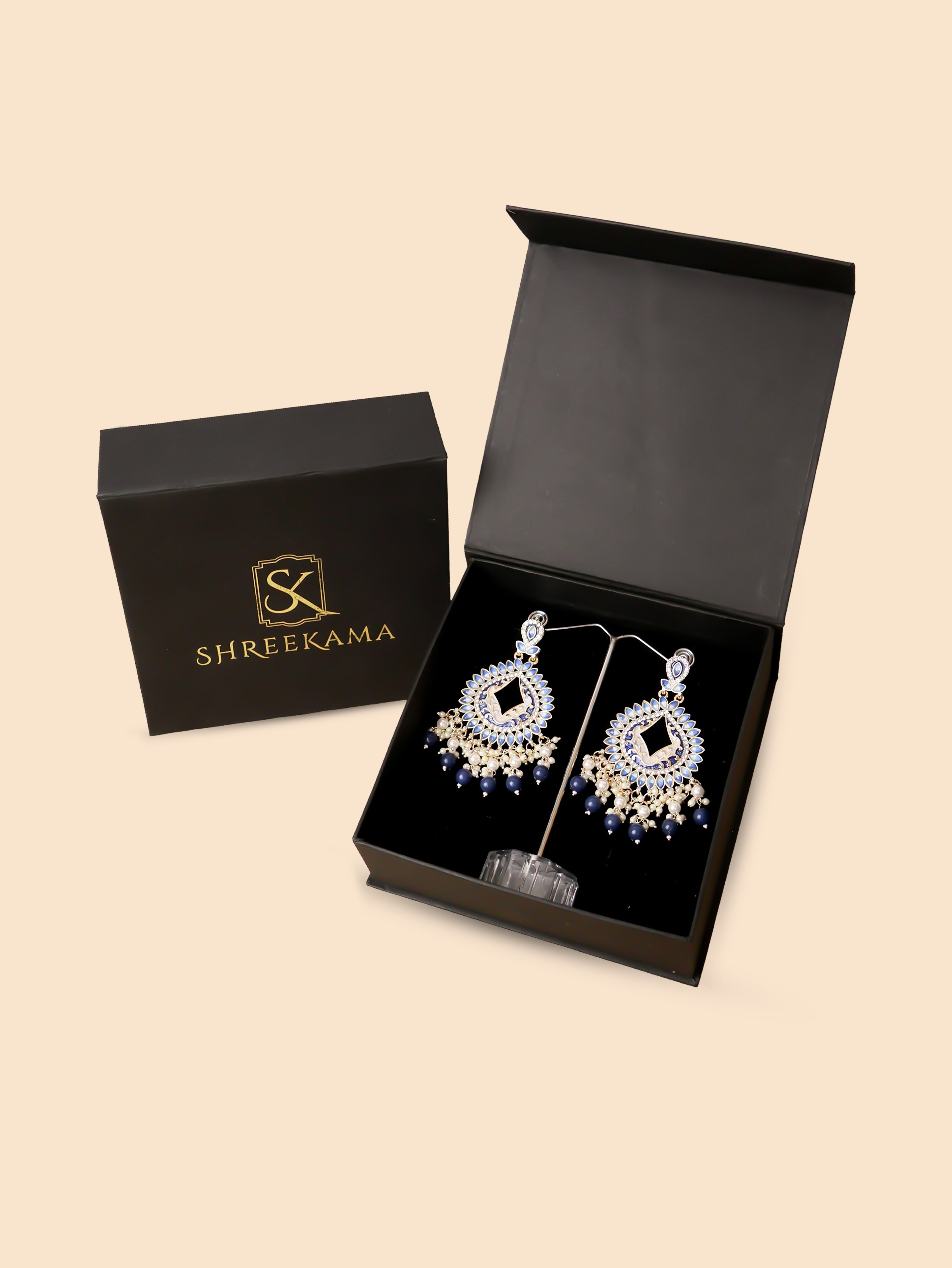 Gold-Toned & Chandbali Earrings with Crystals and Pearls for Women by Shreekama