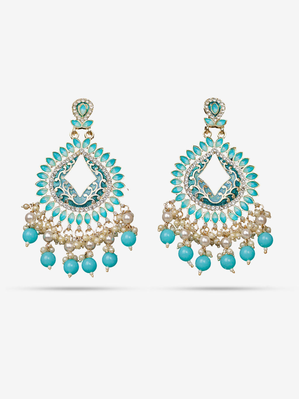 Gold-Toned & Chandbali Earrings with Crystals and Pearls for Women by Shreekama