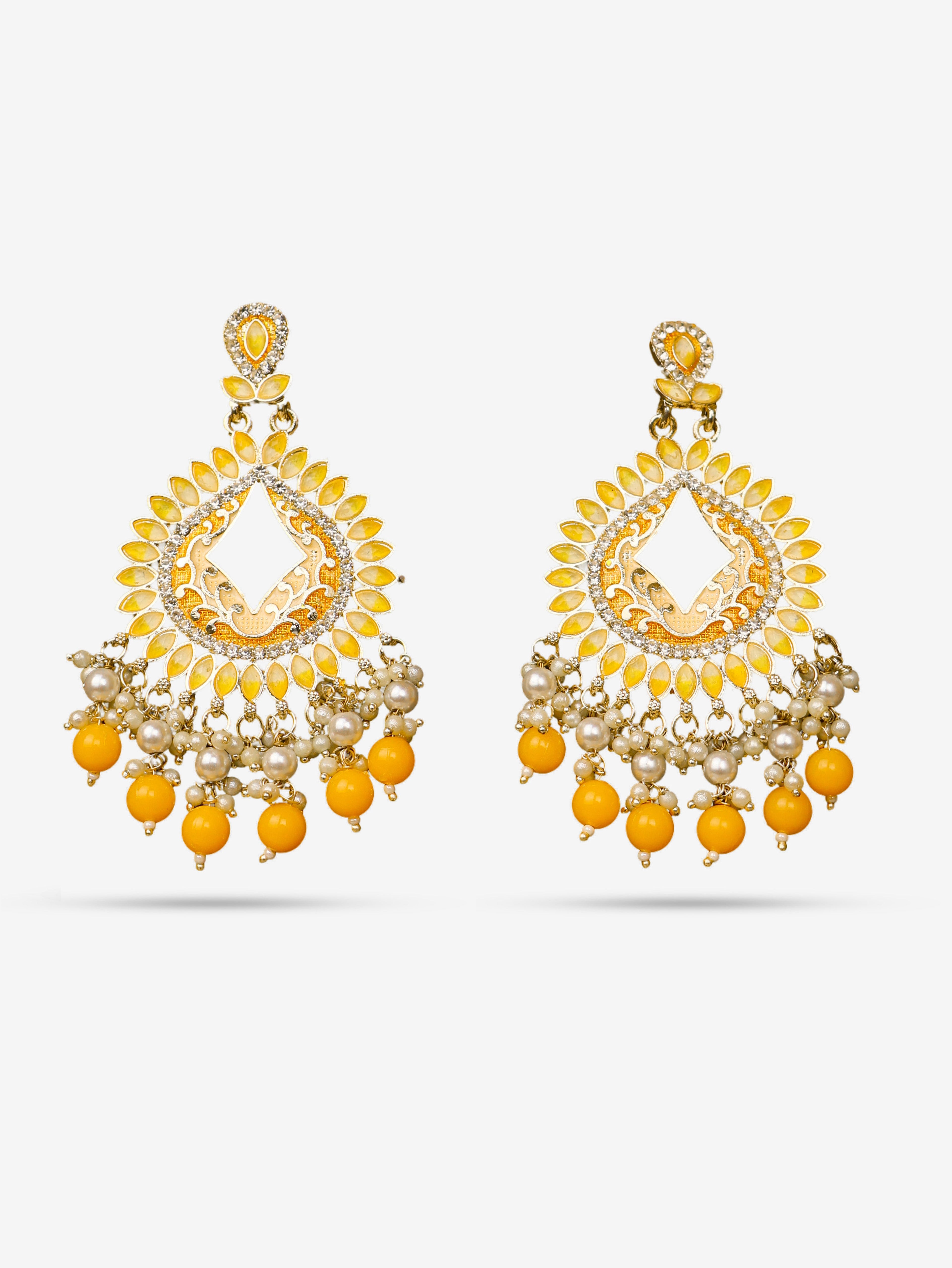Gold-Toned & Chandbali Earrings with Crystals and Pearls for Women by Shreekama
