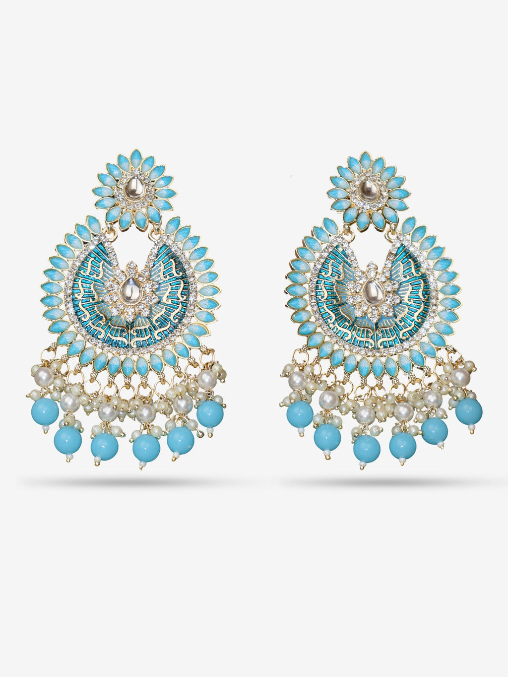 Delicate Pearl & Rhinestone Chandelier Earrings for Women by Shreekama
