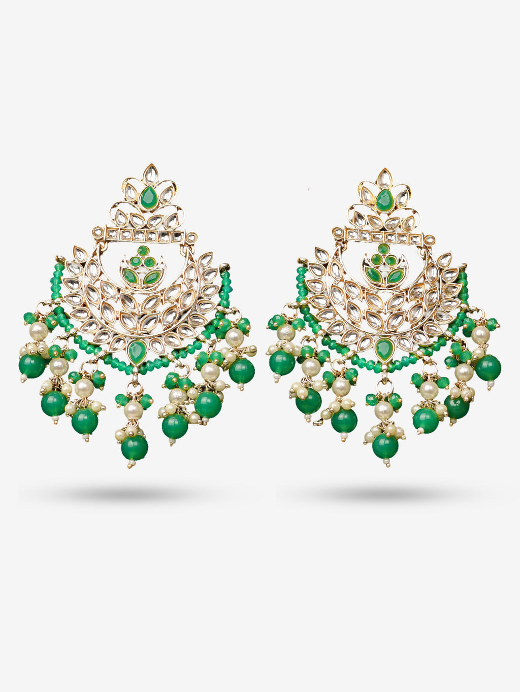 Kundan & Pearl Drop Earrings with Textured Detailing for Women by Shreekama