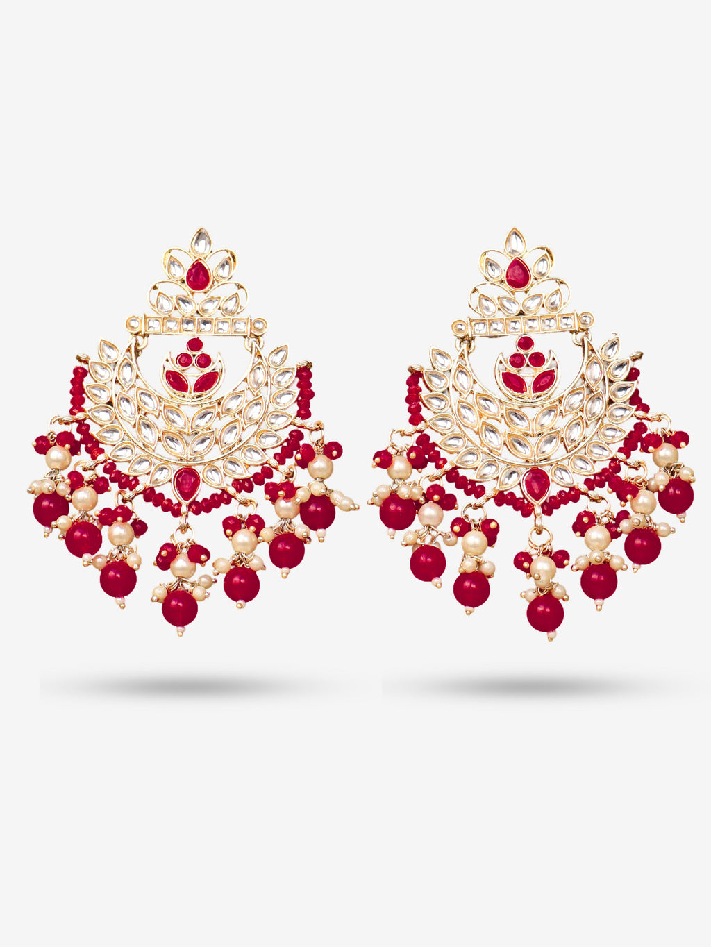 Kundan & Pearl Drop Earrings with Textured Detailing for Women by Shreekama